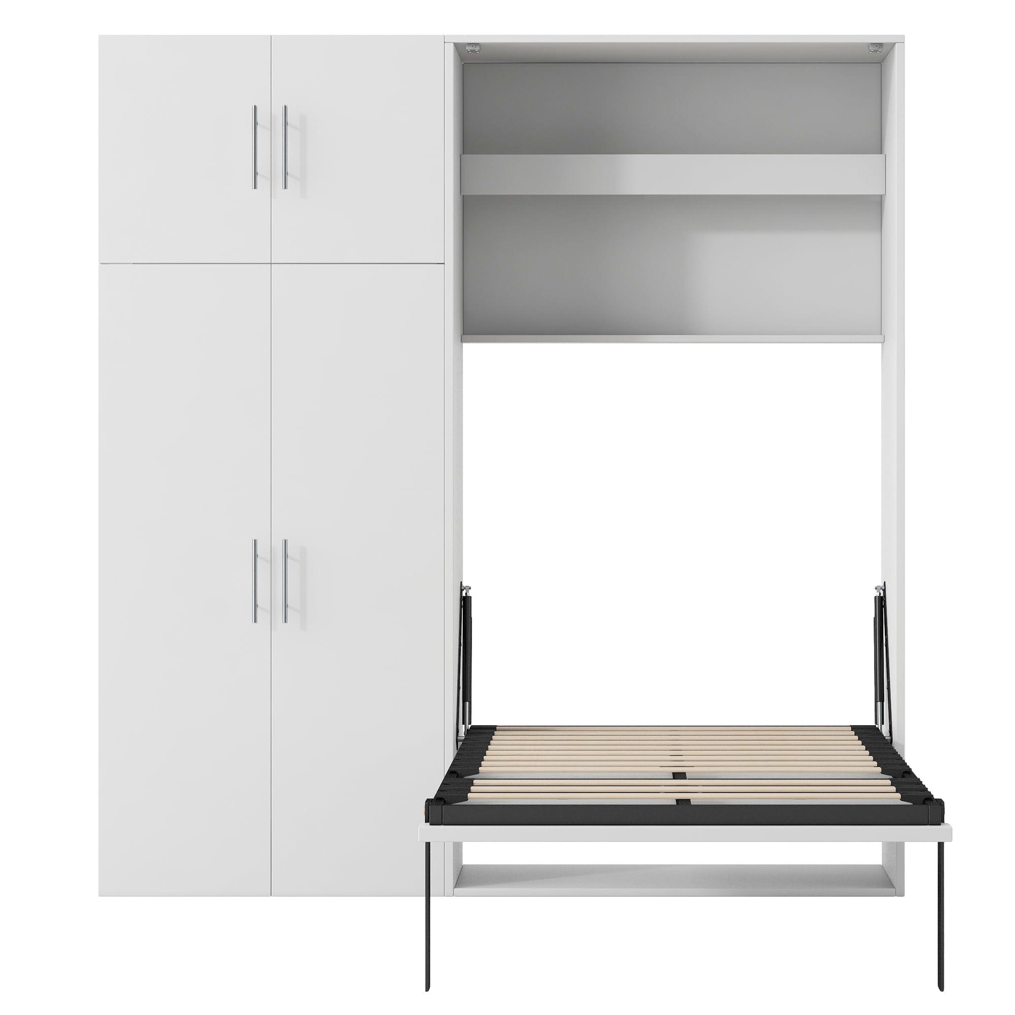 THINK 30 THINK 30 Twin Size Murphy Bed with Lockers and Wardrobes, Wood Foldable Cabinet Bed with Storage, Versatile Wall Bed, Hideaway Bed for Bedroom Living Room (Twin)