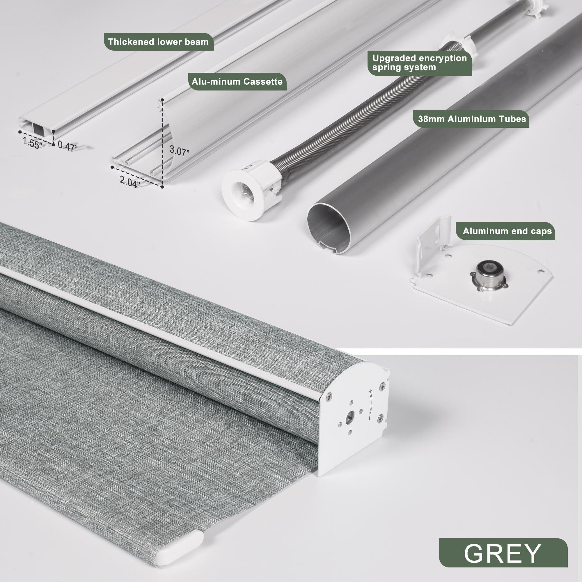 SEEUNANA SEEUNANA Light Filtering Roller Shades for Windows,Cordless Roller Blinds with Cassette Valance,Linen Roller Window Shades,Thermal Insulation Window Shades for Home Door Office. Grey. 81" W x 84" H