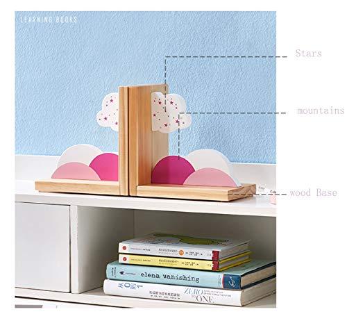JAH Pink Clouds Bookends for Kids Wood Nursery Room Decorative Bookends Girls Room Bookends Decor Girls Gift Idea 1 Pair of 2
