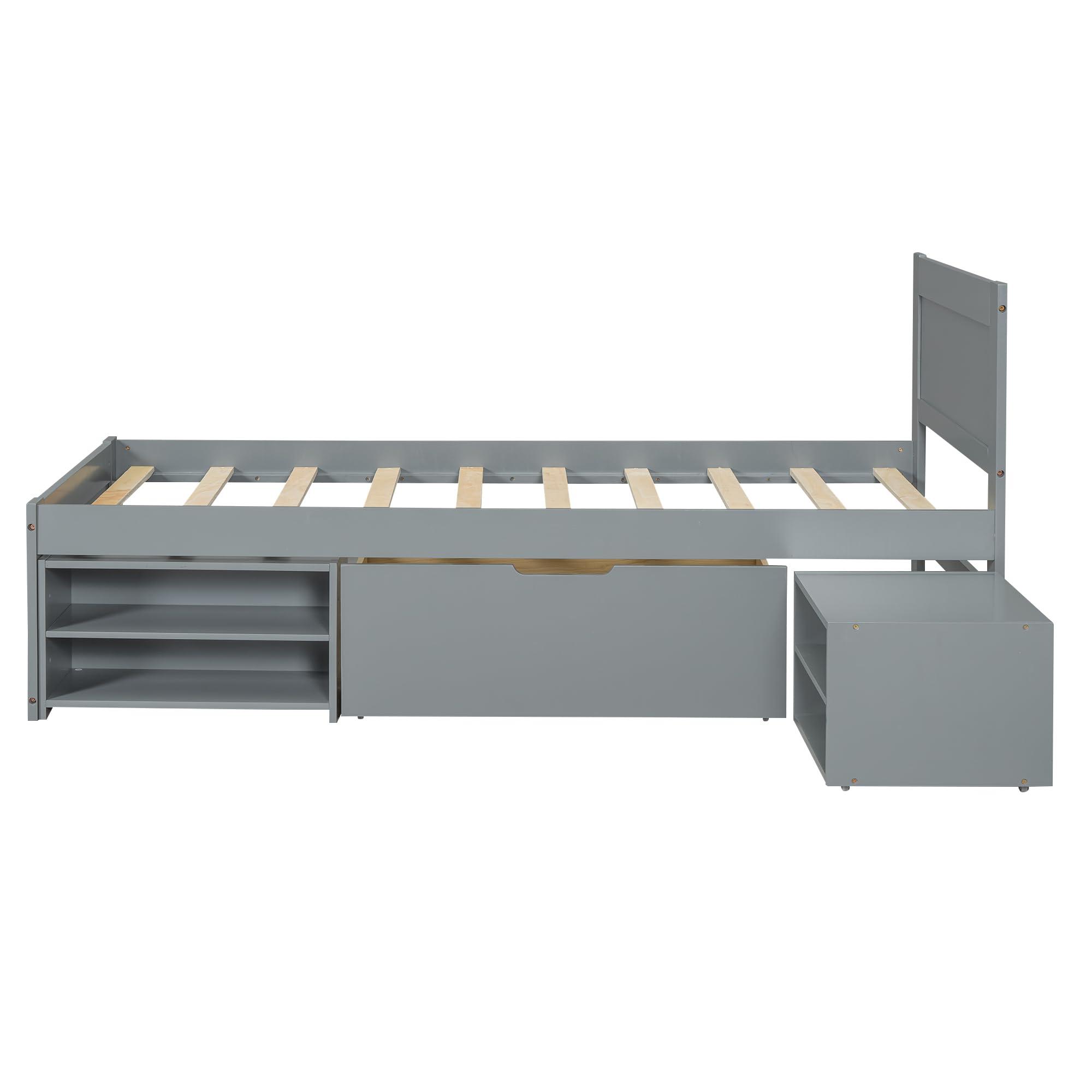 Harper & Bright Designs Harper & Bright Designs Twin Storage Bed Frame with Drawers,Wooden Twin Platform Bed with Storage & Headboard, Twin Size Bed with Drawer and Two Shelves, No Box Spring Needed, Gray