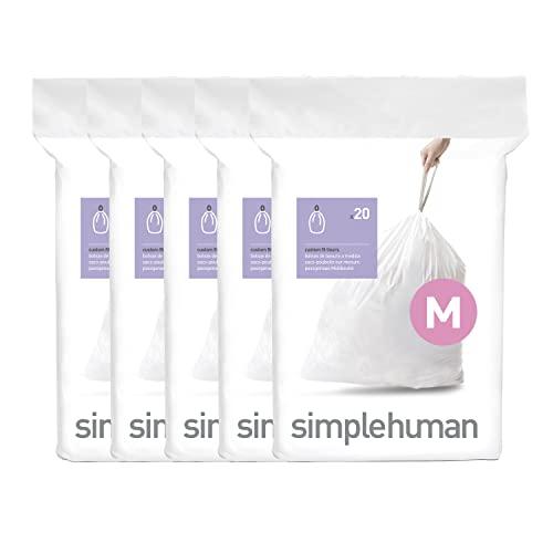 simplehuman simplehuman Code M Custom Fit Drawstring Trash Bags in Dispenser Packs, 100 Count, 45 Liter / 11.9 Gallon, White