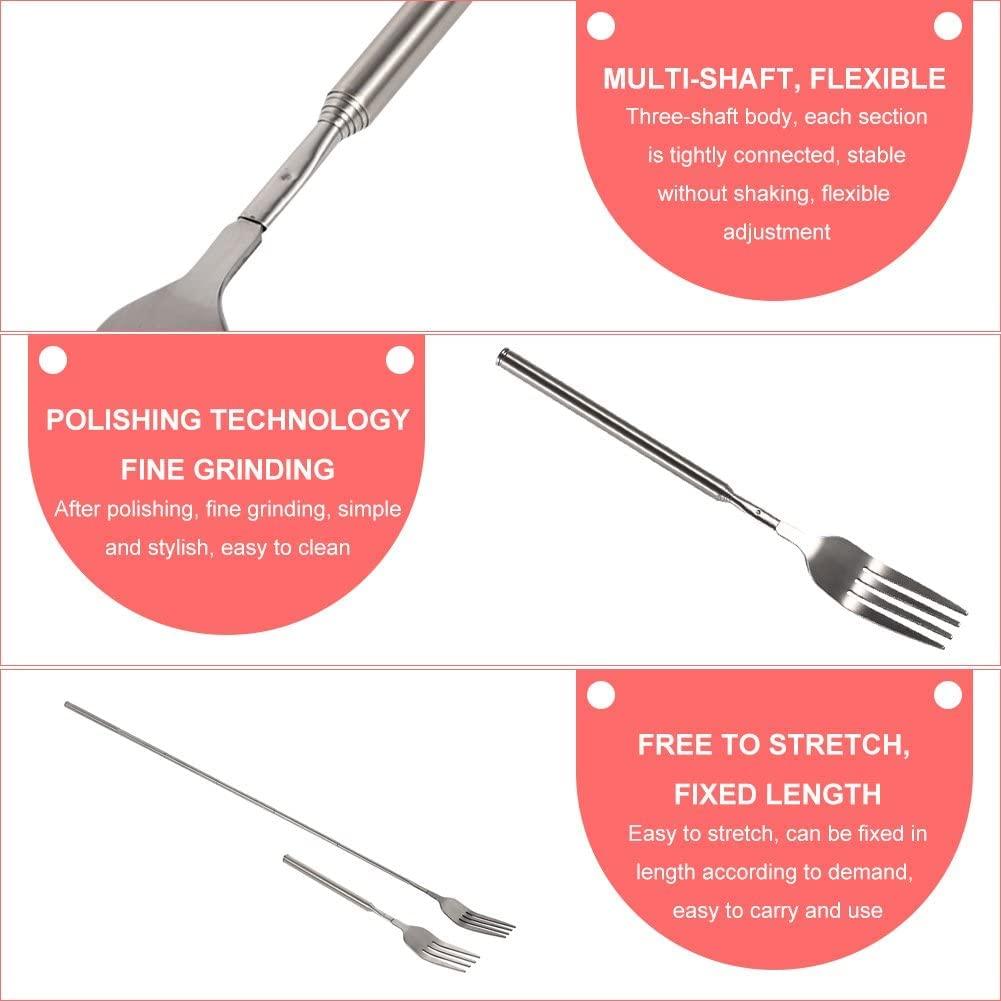 LIZEALUCKY Telescopic Fork,Extendable Fork,Extending Fork,64cm Long Stainless Steel Retractable Fork Extendable Dinner Fruit Dessert Fork Cutlery 8.7-25.4inch