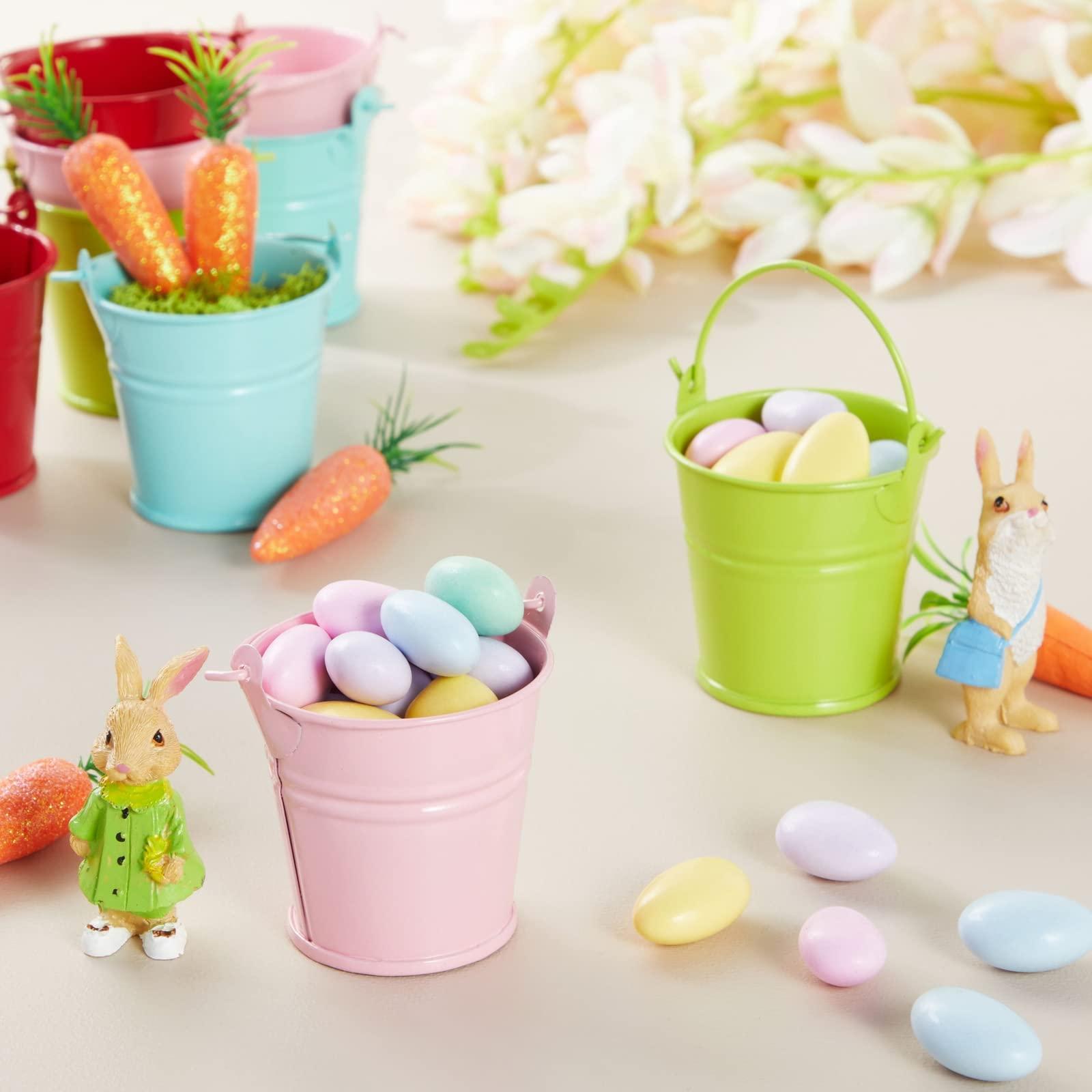 Juvale 24-Pack Mini Metal Buckets - 2-inch Small Colorful Tin Pails for Party Favors (Green, Blue, Pink, Red)