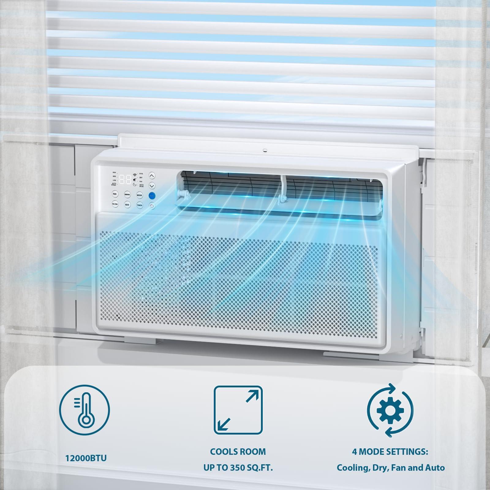 Antarctic Star Antarctic Star Window Air Conditioner, 12000BTU, Cools up to 450 Sq.Ft. 6 modes, 24H Timer, Remote Control, Full Window View Low Noise Quiet Operation, Adjustable Louvers, White