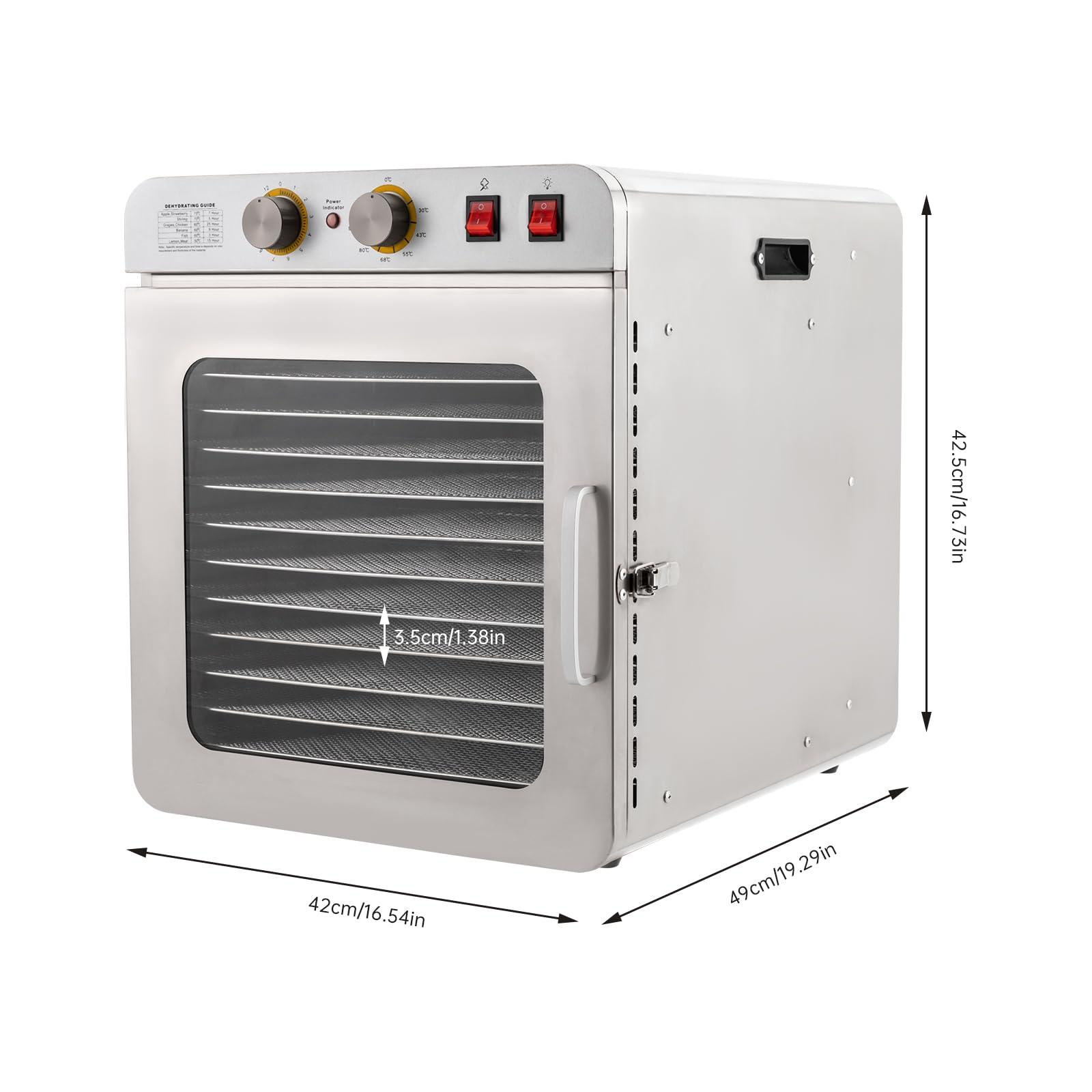 Gdrasuya10 Commercial Food Dehydrator 12-Tray Fruit and Meat Dehydrator Stainless Steel Beef Jerky Dryer, 900W Food Dried Fruit Machine Temperature and Time Adjustable, Electric Dehydrator for Fruit and Veggies