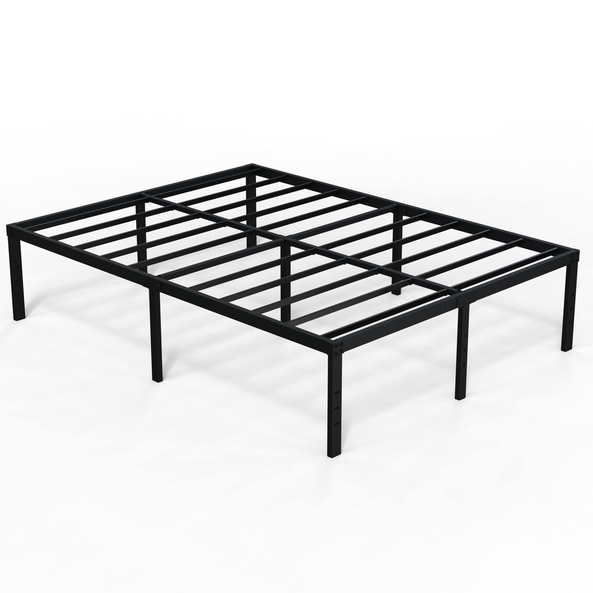 EMODA EMODA Queen Bed Frame No Box Spring Needed 18 Inch Heavy Duty Metal Tall Platform Bed Frame Queen Size with Large Storage Space, Easy Assembly, Black