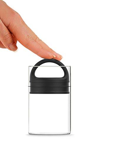 Prepara Best PREMIUM Airtight Storage Container for Coffee Beans, Tea and Dry Goods - EVAK - Innovation that Works by Prepara, Glass and Stainless, Soft Touch Black Handle, Mini