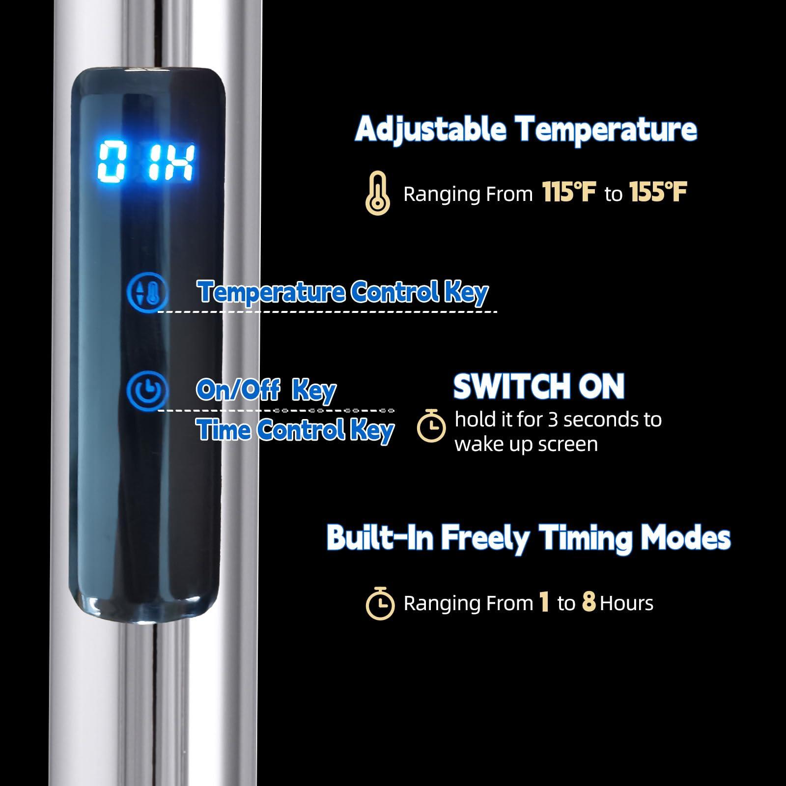 Dawot Dawot 10 Bars Towel Warmer Rack, 23" Electric Wall Mounted Heated Towel Rack with Timer and Temperature Control, Towel Heater Hard Wired/Plug-in Hot Towel Rails for Bathroom, Mirror Polished