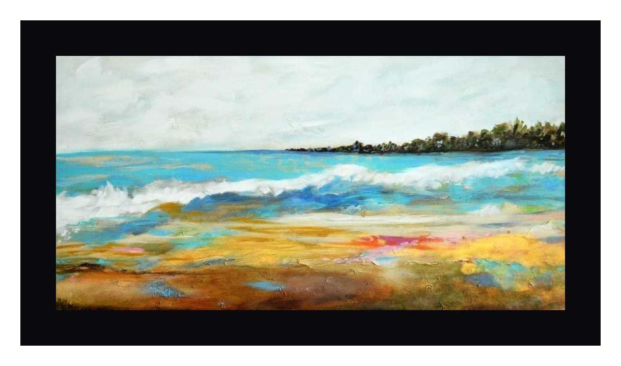 Canvas Art USA Beach Surf II by Karen Fields - 17\" x 30\" Framed Canvas Art Print - Black Frame - Ready to Hang
