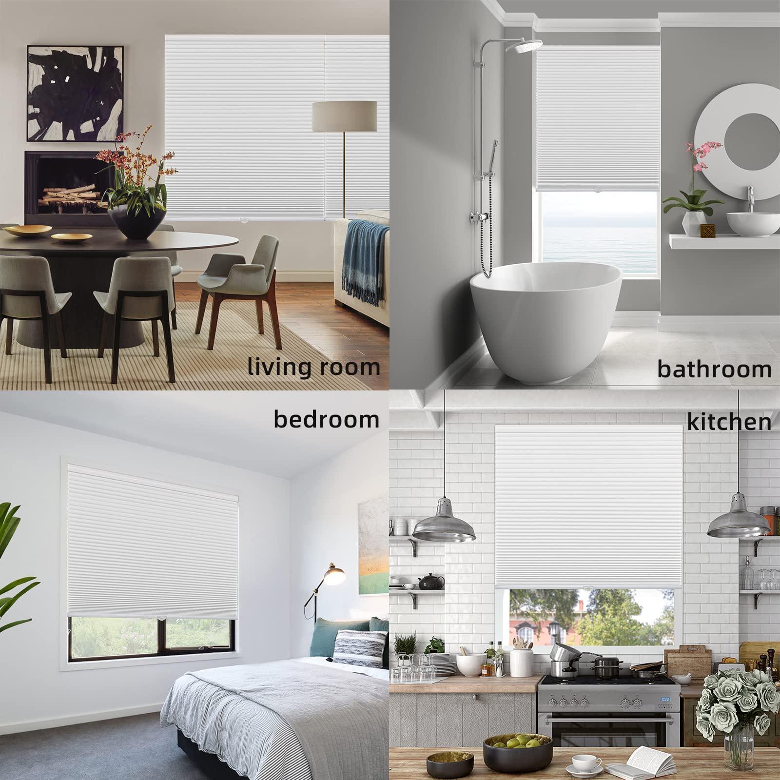 TINFONBLY Cellular Shades for Windows and Doors- No Cord Total Blackout Honeycomb Blinds, Cordless Customize Large Size, Harmful UV Rays and Heat Insulation for Office Home, White-Blackout, Size 55 "W x 56" H