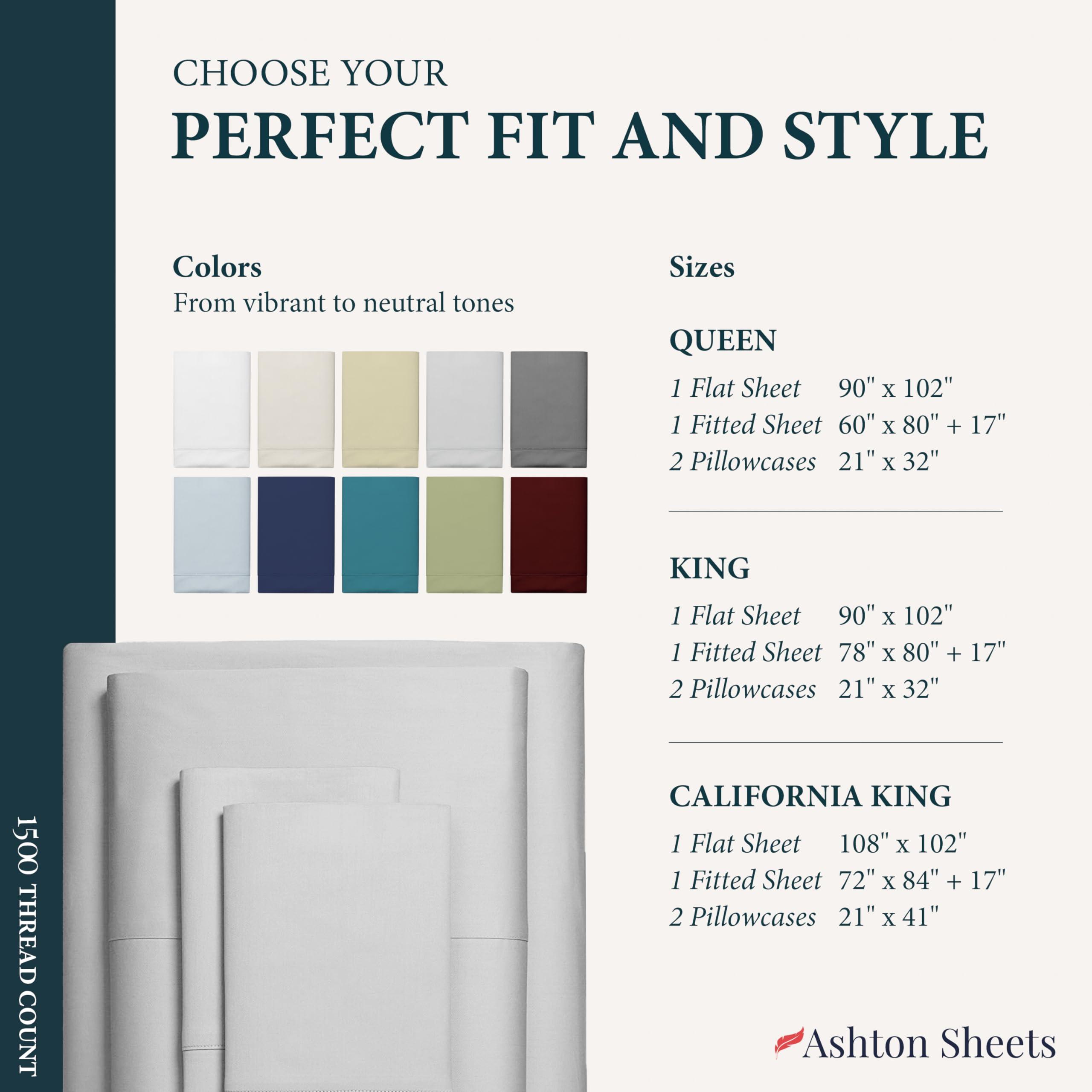 Ashton Sheets Ashton Sheets 100% Egyptian Cotton Sheets Queen Size - 1500 Thread Count 4 PC Queen Sheet Set Egyptian Cotton, Sateen Weave Sheets Queen Size, High Thread Count Sheets, 19\" Deep Pocket - Light Grey