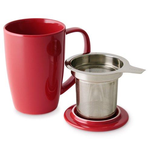 FORLIFE FORLIFE Curve Tall Tea Mug with Infuser and Lid 15 ounces, Red