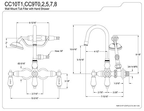 Kingston Brass Kingston Brass CC10T1 Vintage Leg Tub Filler with Hand Shower, 4-3/4-Inch, Polished Chrome