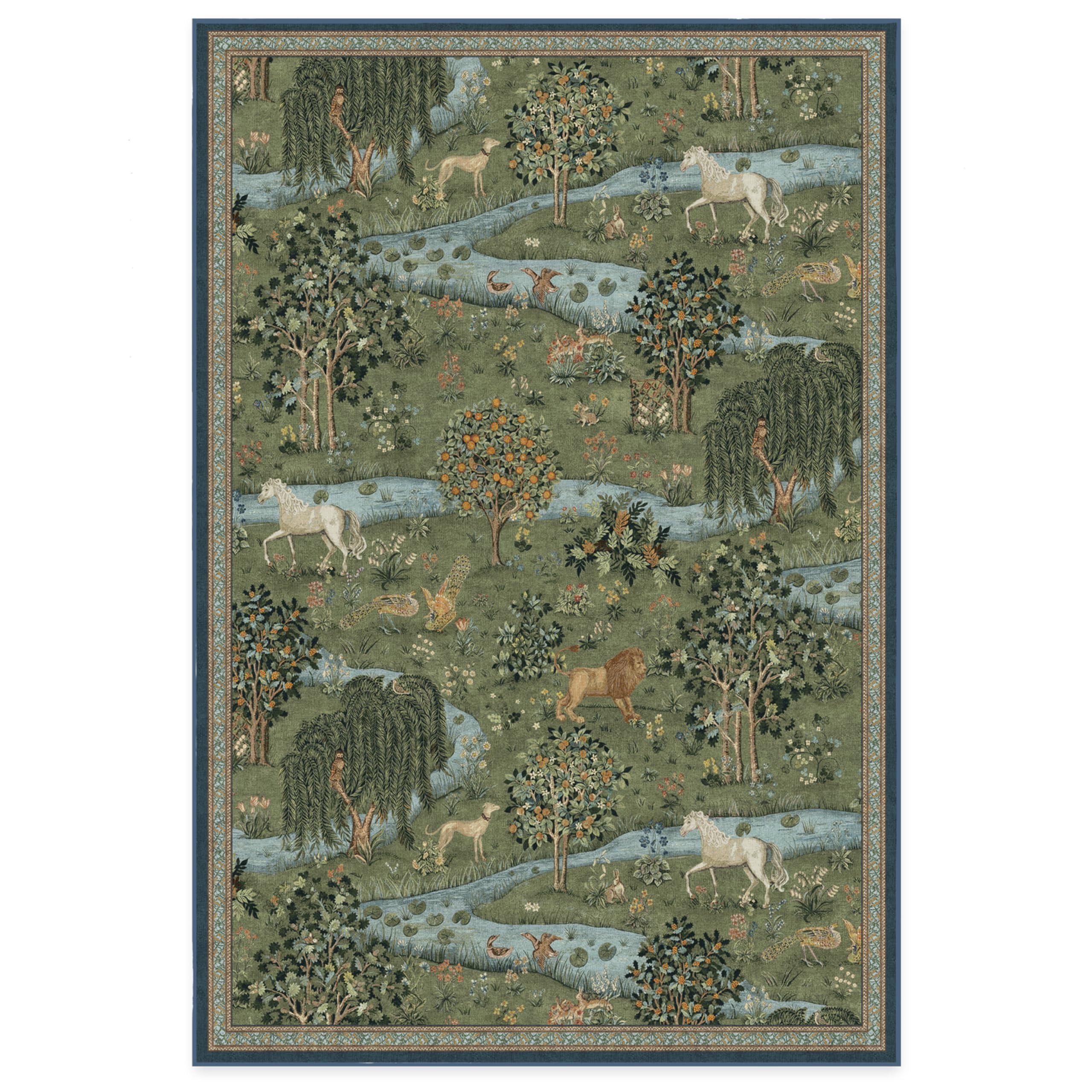 RUGGABLE RUGGABLE x Morris & Co Washable 6x9 Area Rug, Owl & Willow Green, Premium Rugs for Living Room, Bedroom, Kitchen, Office, Classroom with Gripper Non Slip Pad