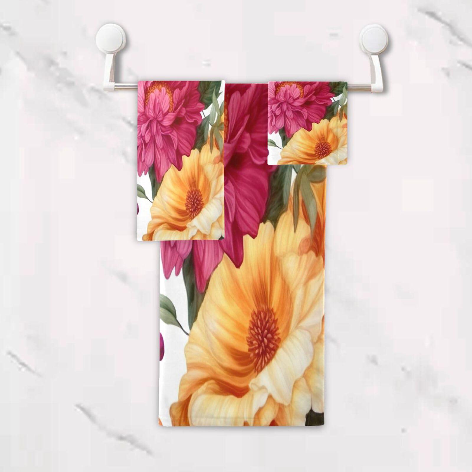 Flradish Flradish Flowers Butterflies Towels 3 Pack Bath Towels for Bathroom Set Soft Cotton Highly Absorbent Lightweight & Quickdry Towel Set 1 Bath Towel,1 Hand Towel,1 Washclothe