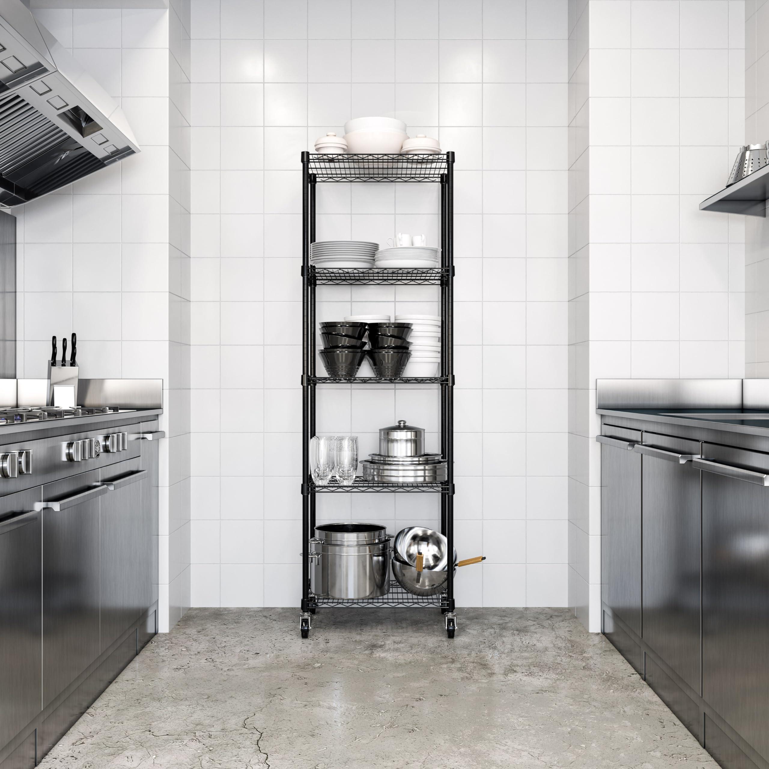 Seville Classics Seville Classics UltraDurable Heavy Duty NSF Solid Steel Wire Rack Storage Unit, Organizer for Garage, Warehouse, Office, Restaurant, Classroom, Kitchen, Black, 5-Tier Shelving, 24" W x 18" D