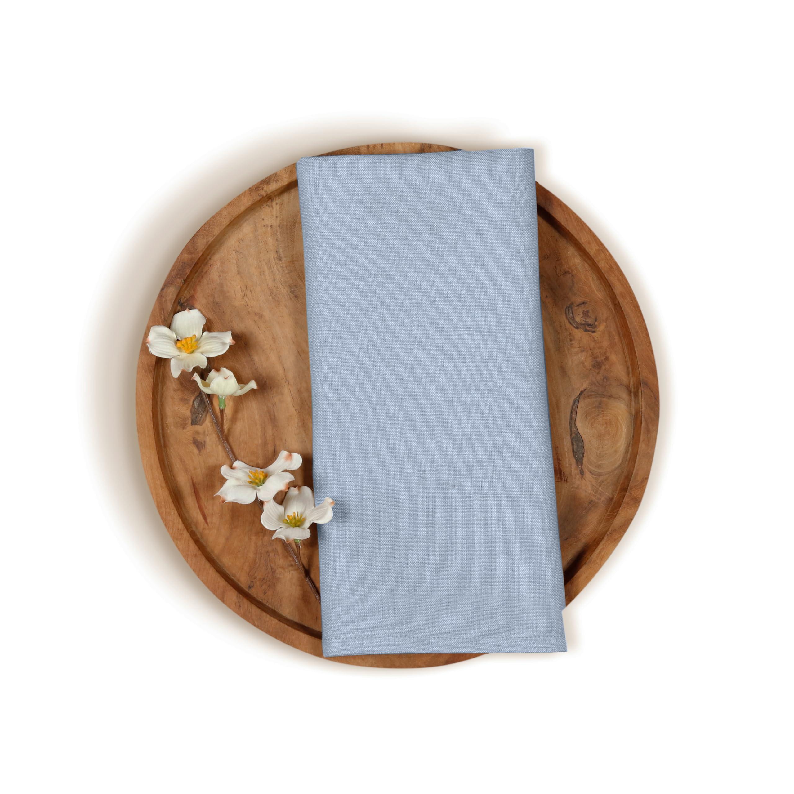 D\'Moksha Homes D\'Moksha Homes Powder Blue Linen Napkins Set of 18-18 x 18 Inch, 100% Pure Linen, Blue Cloth Napkins, Classic Hemmed Blue Dinner Napkins for Spring, Summer, Outdoor - Easy Care Machine Washable