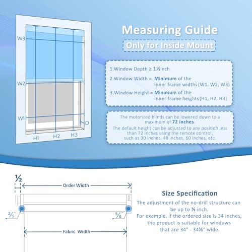 MANSNIX MANSNIX Smart Motorized Blinds with Remote, Cordless No-Drill Automatic Roller Shades, Blackout Electric Blind for Windows, Grey, 24 x 72