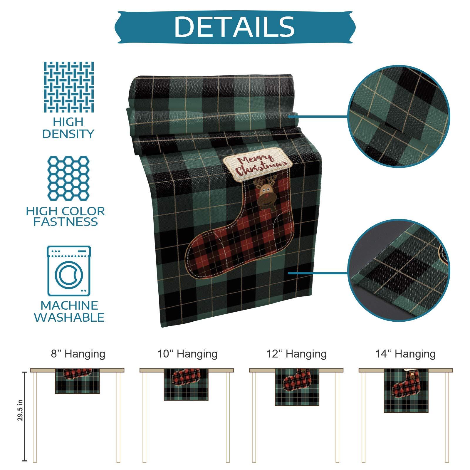 QueenKer Christmas Table Runner Placemats Set of 6 Xmas Reindeer Green Red Black Buffalo Plaid 90 Inches Long Table Place Mats for Holiday Kitchen Dining Wedding Farmhouse Party Home Decoration