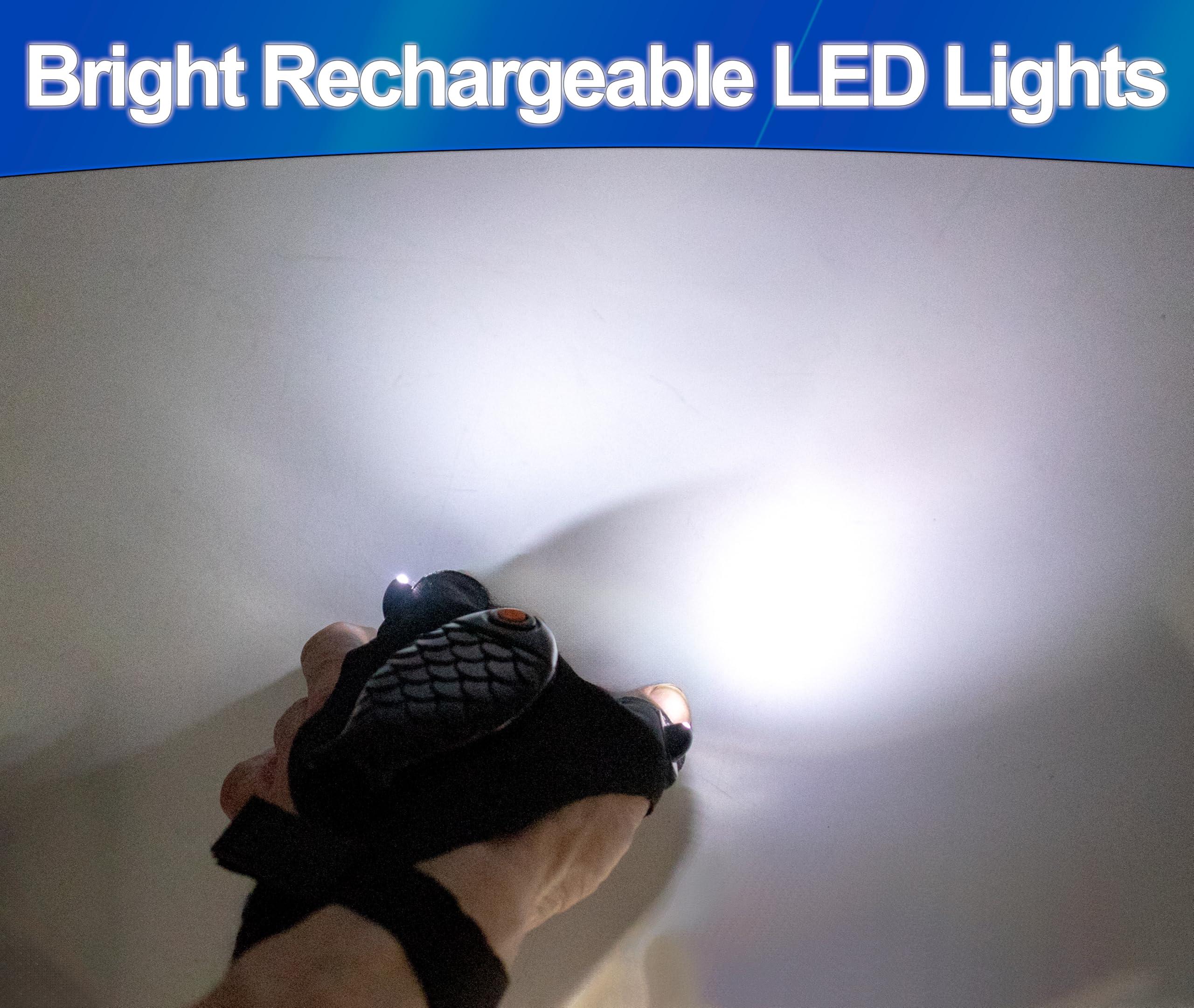 5 STAR SUPER DEALS 5 STAR SUPER DEALS LED Flashlight Finger Gloves - USB Rechargeable, Hands-Free, Comfortable Waterproof Finger Light Gloves for Mechanics, Outdoor Work, Fishing Gloves and More (1)