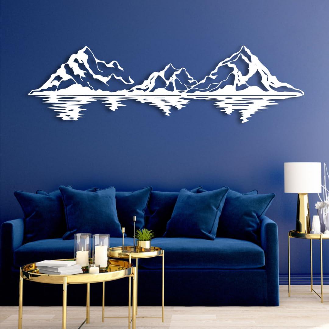 Cadeali Metal Mountain Wall Art, Mountain Wall Decor, Mountain Metal Wall Art, Large Wall Art Mountains, Wall Hangings, Mountain Decoration for Living Room, Bedroom or Study (Sliver, 72"x21"/183x51cm-2 pieces)