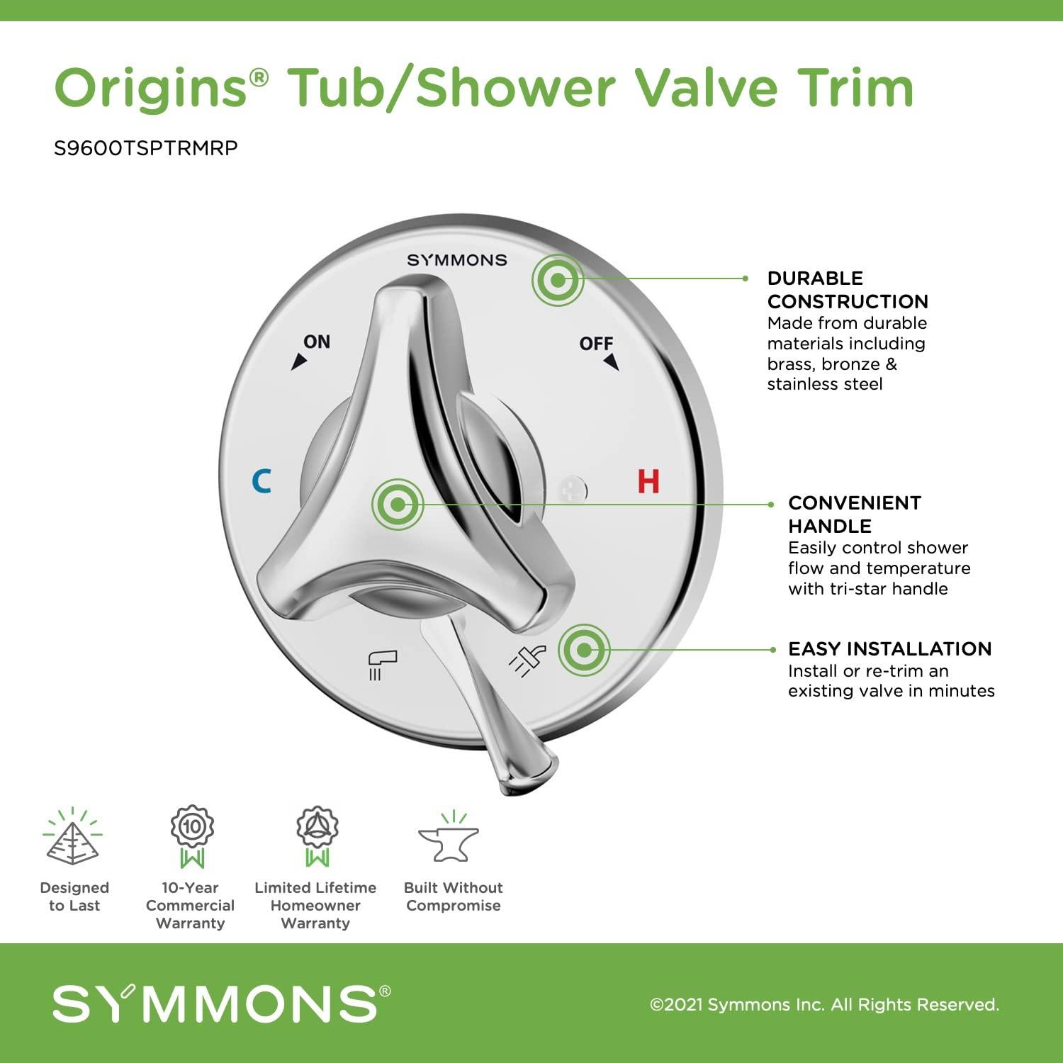 Symmons Symmons S9600TSPTRMRP Origins Tub/Shower Valve Trim (Valve Not Included),Polished Chrome, 2.88 x 5.8 x 5.8 inches