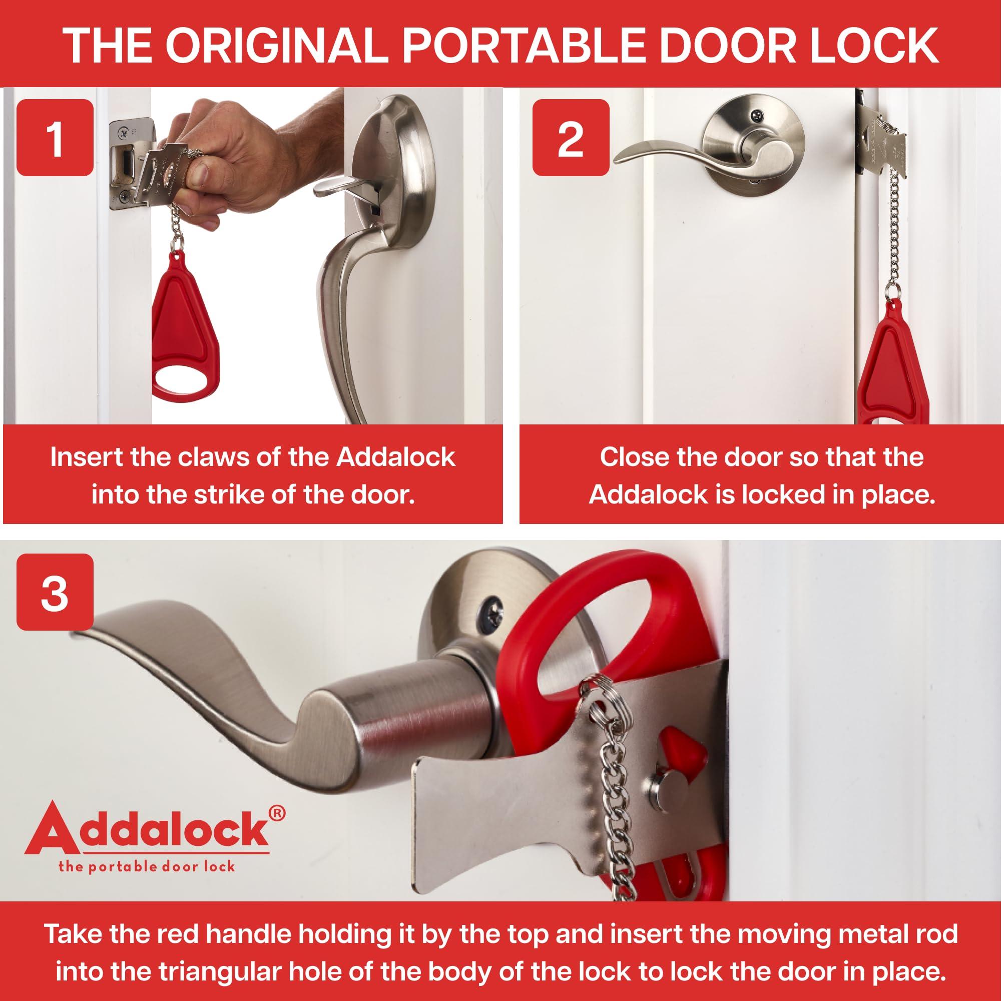 Rishon Enterprises Inc. Addalock The Original Portable Door Lock for Travel & Home Security, Durable 1-Piece Door Latch Lock for Houses, Apartments, Hotels, Motels, Dorms & AirBnBs - Lock The Door & Stay at Home or Away