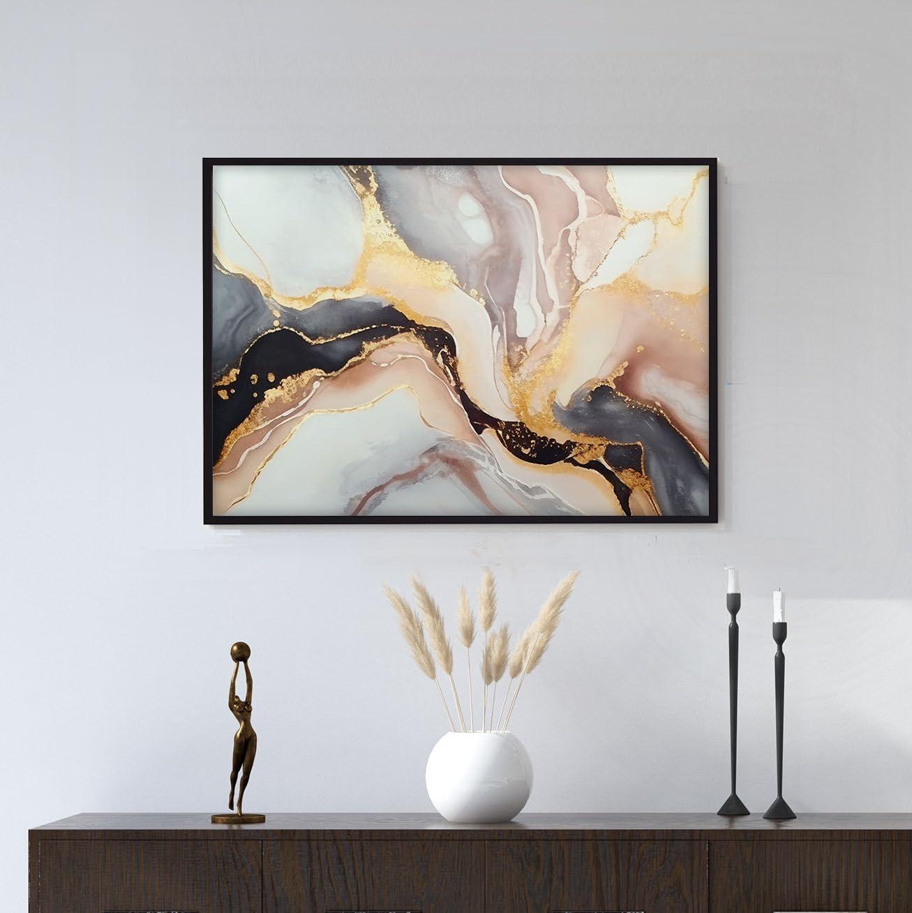 Ethan Taylor Ethan Taylor Abstract Wall Art Prints Unframed Posters \'Le Geode Modern Fractal Crystal Marble Geode\' Home Dcor for Living Room, Bedroom, Office, 36 in x 24 in, Pink, Gold