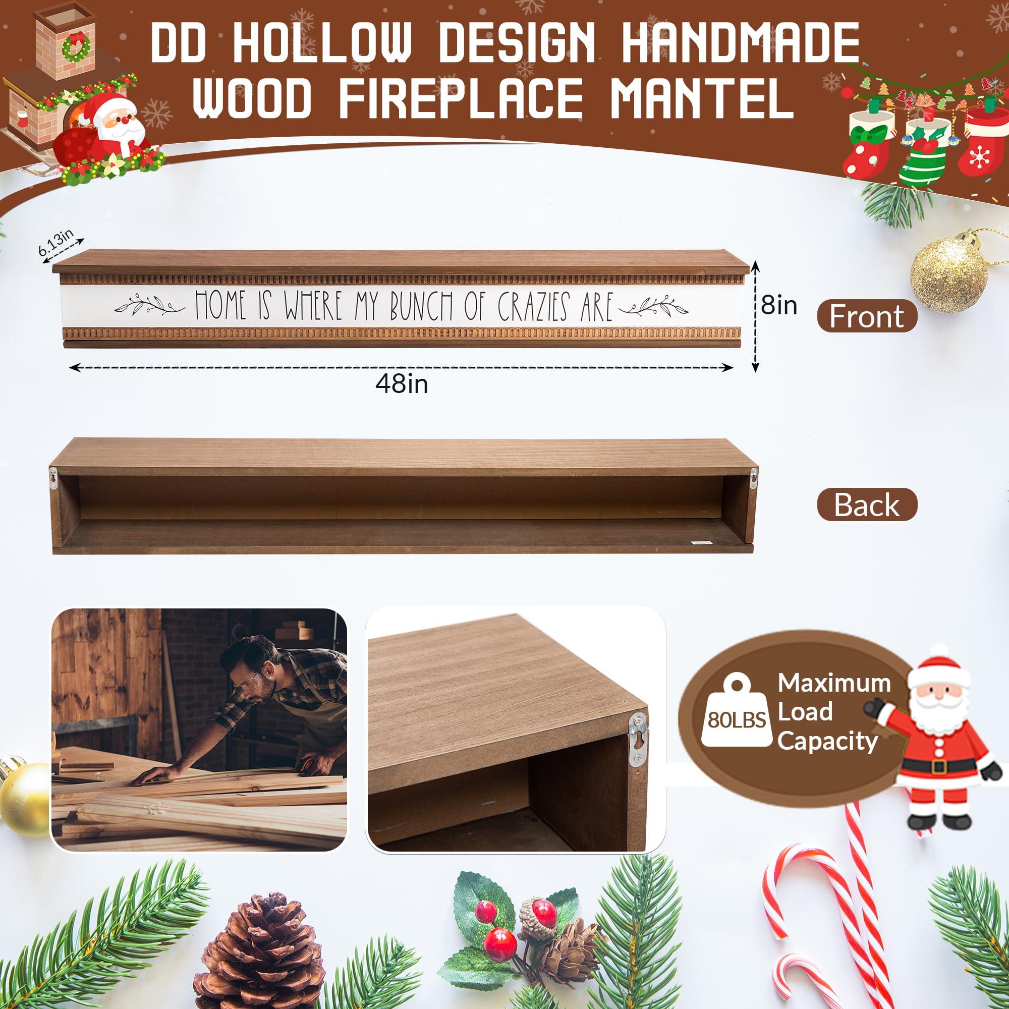 DD DEFINED DECO Defined Deco Fireplace Mantel Shelf 48 inches - Natural Handcrafted Wood Mantle for Over Fireplace,Wall Mounted Fireplace Mantels Decor,Farmhouse Mantel Shelf,Rustic Floating Fireplace Mantle Shelves