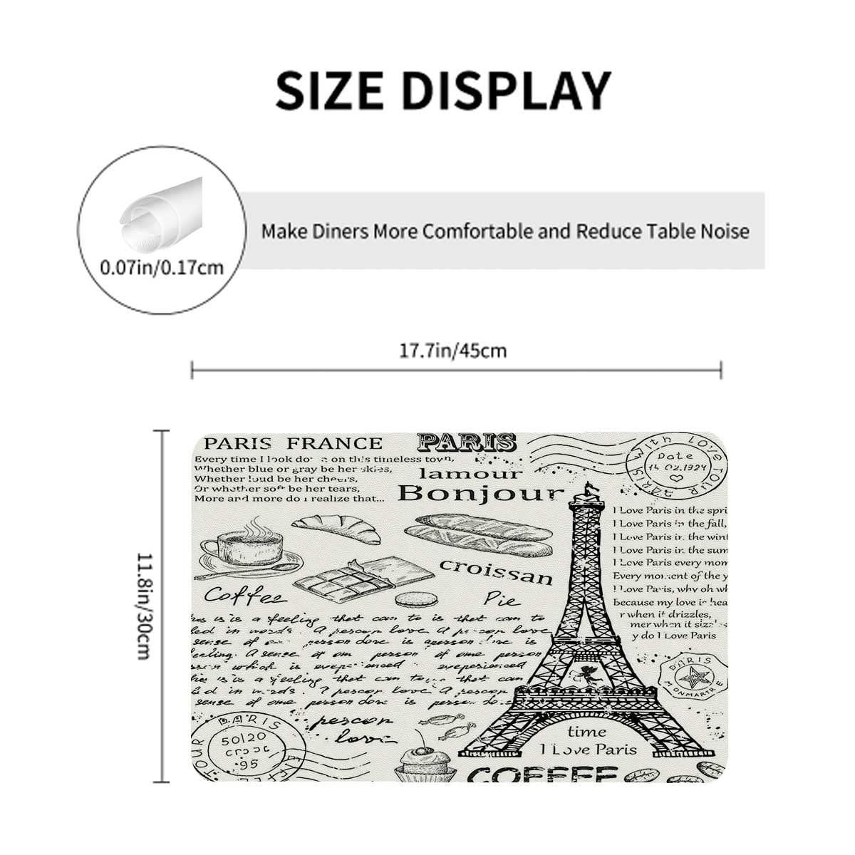G15-ART Paris Leather Place Mats,Black White Plate Mats Set of 8 Coffee Decor for Dining Table 12x18in