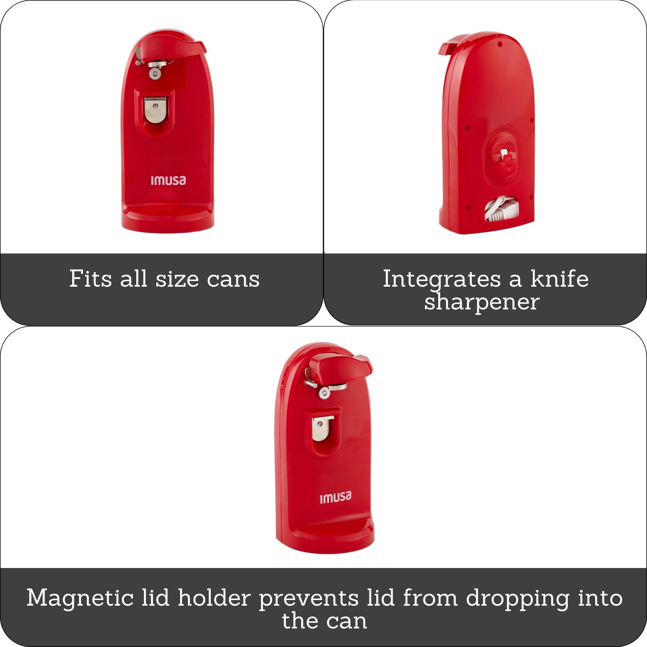 Imusa IMUSA USA Electric Can Opener with Bottle Opener and Knife Sharpener, Red Small