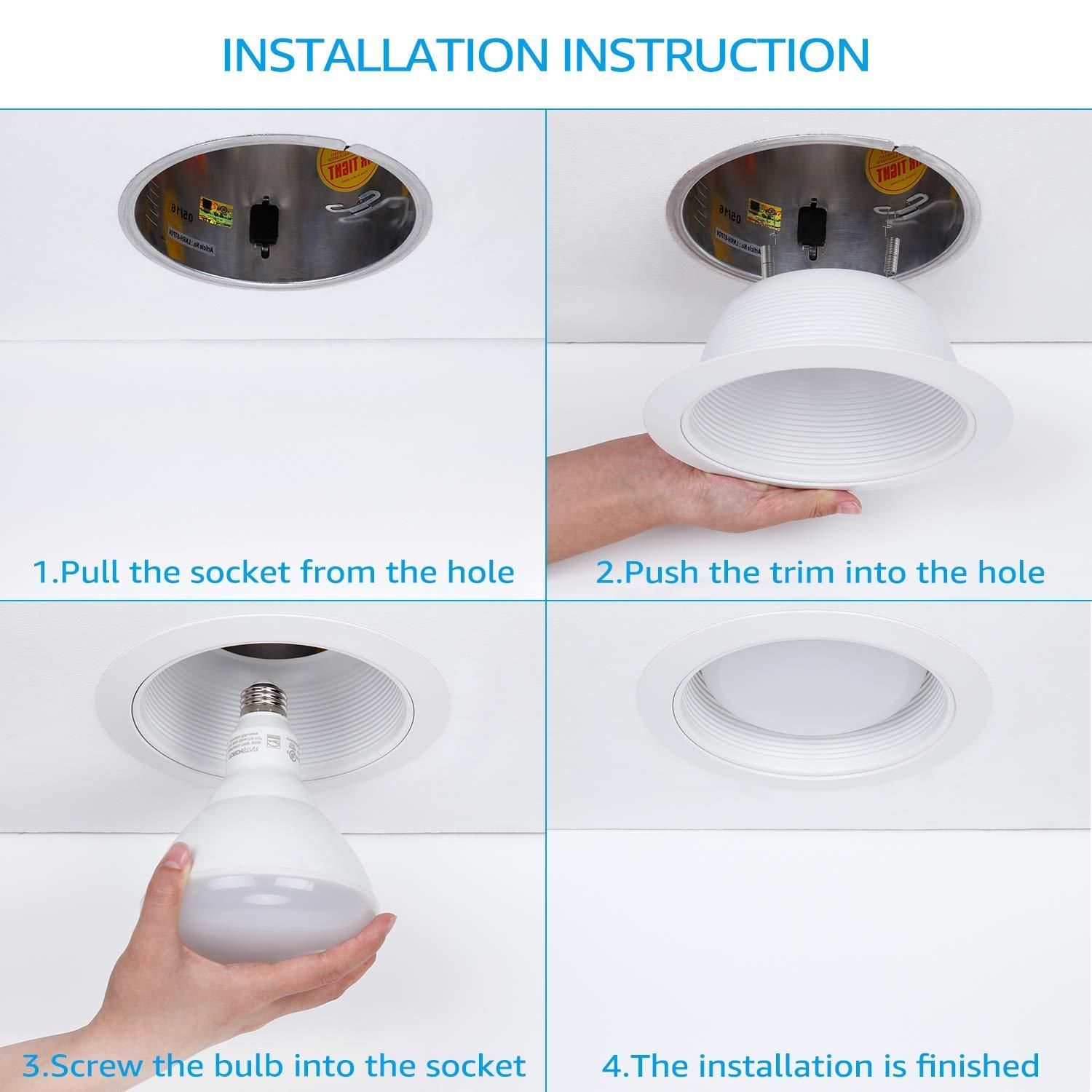 TORCHSTAR 6 Pack 6 Inch Recessed Can Light Trim with White Metal Step Baffle, for 6 inch Recessed Can, Detachable Iron Ring Included, Fit Halo/Juno Remodel Recessed Housing, Line Voltage Available