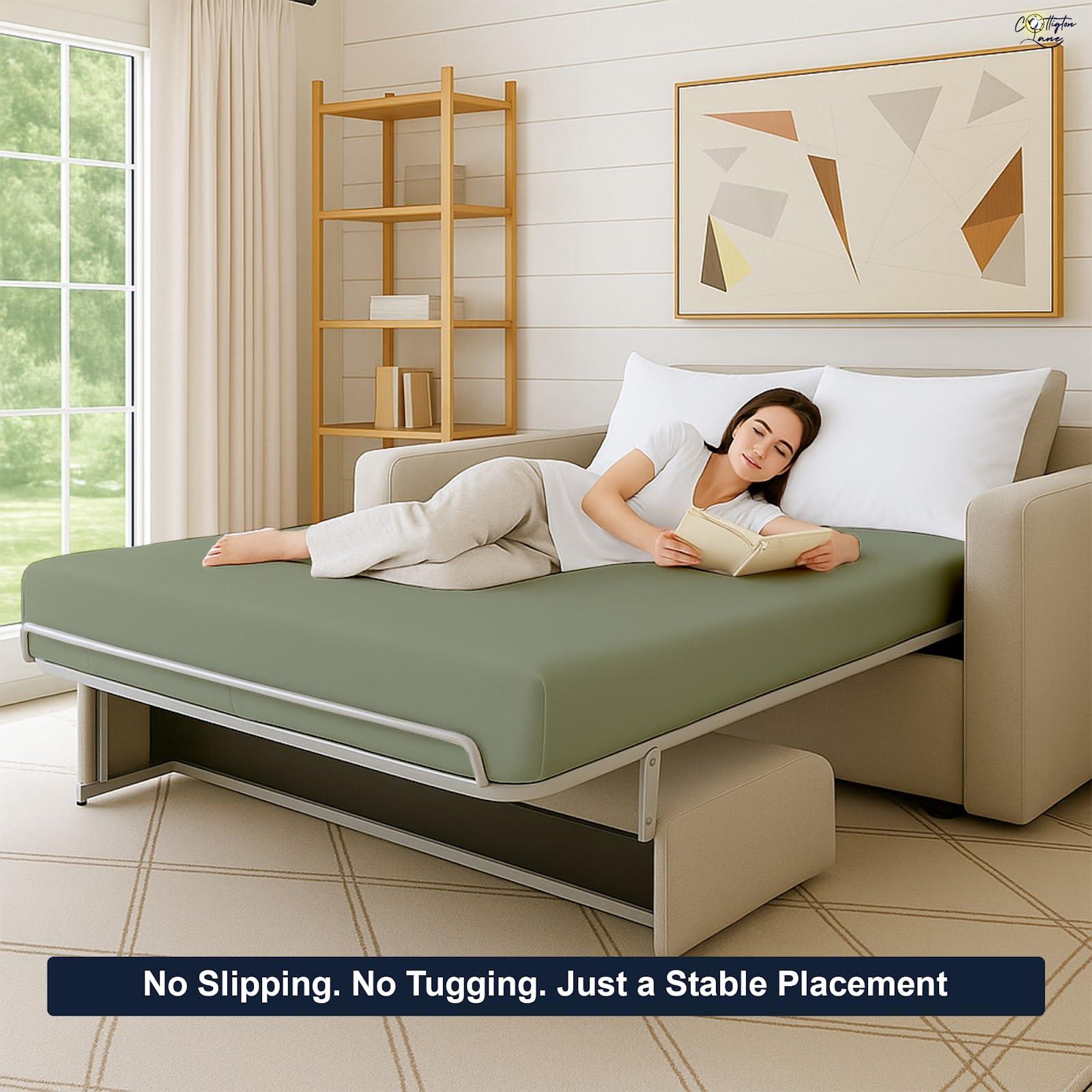 Cottington Lane Sleeper Sofa Fitted Sheet Queen Size - 100% Egyptian Cotton - 6 Inch Deep Fitted Queen Size Sleeper Sofa Sheets - Sofa Sleeper Fitted Sheet Only, Queen Sofa Bed/Pullout Couch Bottom Sheet(Sage)