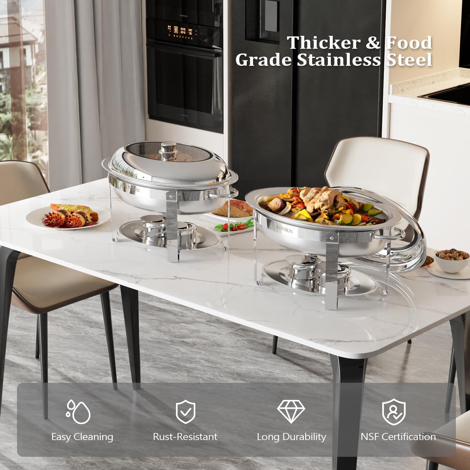 ROVSUN ROVSUN 2 Pack Oval Chafing Dish for Buffet, 6QT Stainless Steel Chafing Dish Buffet Set with Glass Lid, Chafers and Buffet Warmers Sets for Party, Catering, Wedding, Banquet, Graduation