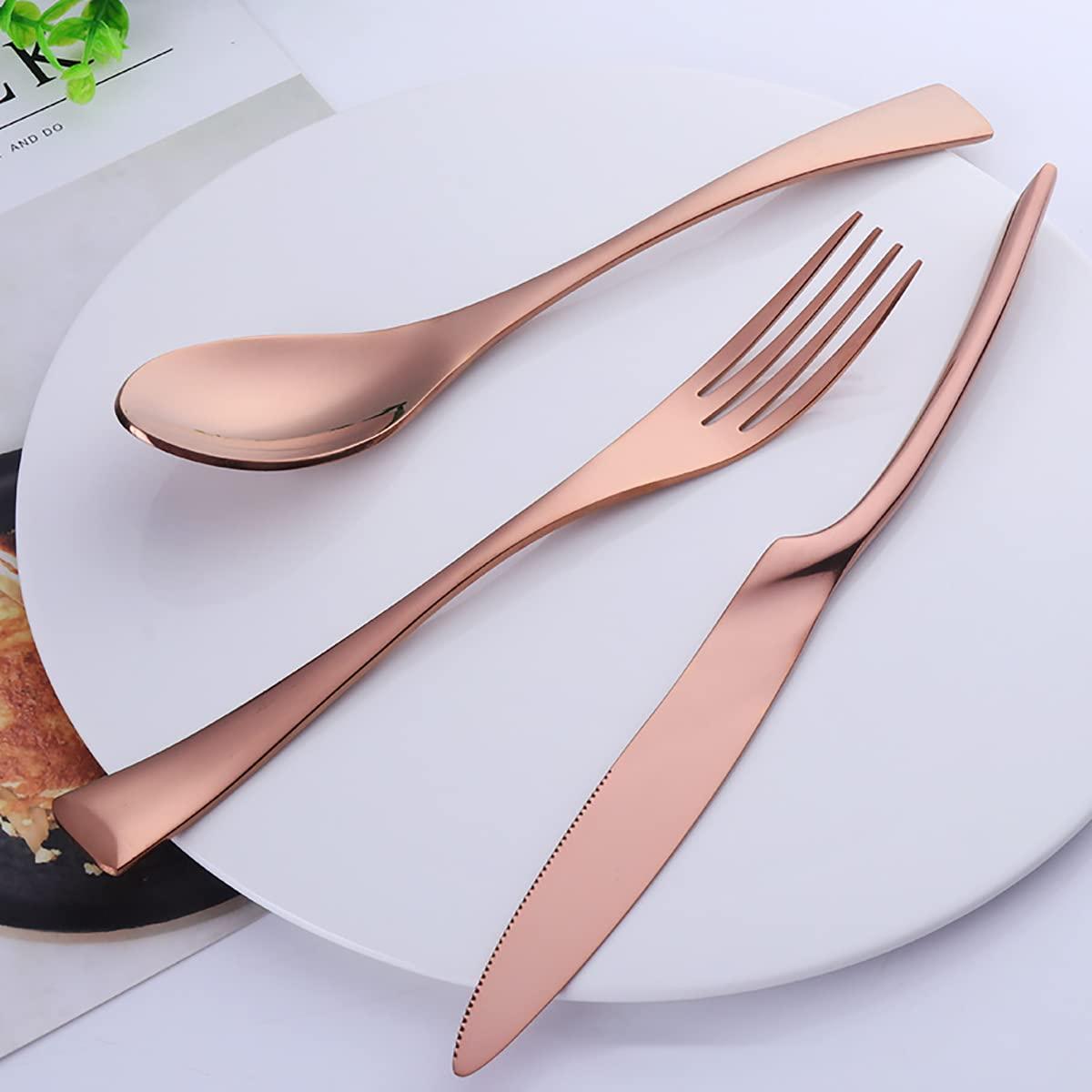 TWEE Rose Gold Silverware Set for 6, TWEE 24-Piece Stainless Steel Flatware Cutlery Set for Home Restaurant Wedding Party, Modern Ergonomic Design, Knife/Fork/Spoon Dinnerware sets Dishwasher Safe