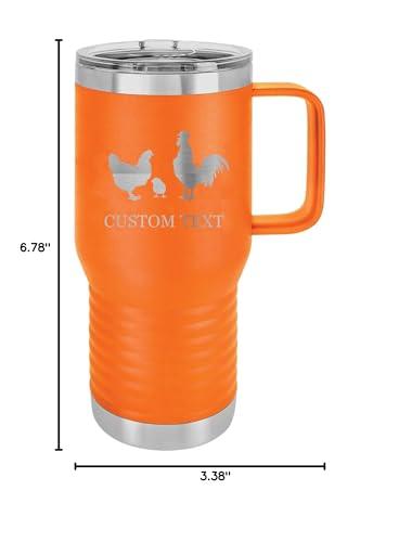 CustomGiftsNow 20-Ounce Vacuum Insulated Stainless Steel Tumbler Customized Double-Walled Laser Engraved Coffee Closing Travel Mug, Pink Chicken, Rooster, Baby Chick Farm, Personalized