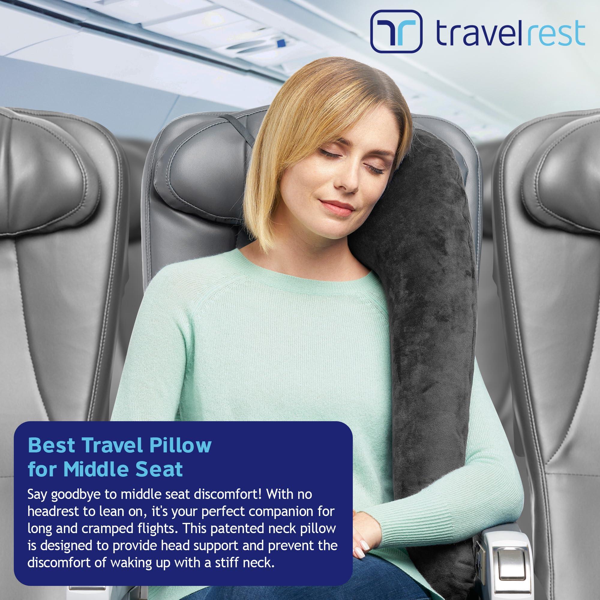 TRAVELREST TRAVELREST All-in-One Travel Pillow for Neck & Body, Attaches to Airplane & Car Seat, Memory Foam Inserts, Washable Velour Cover, Inflatable, Stores Compact, Sleeping on Long Flights & Trips, Grey