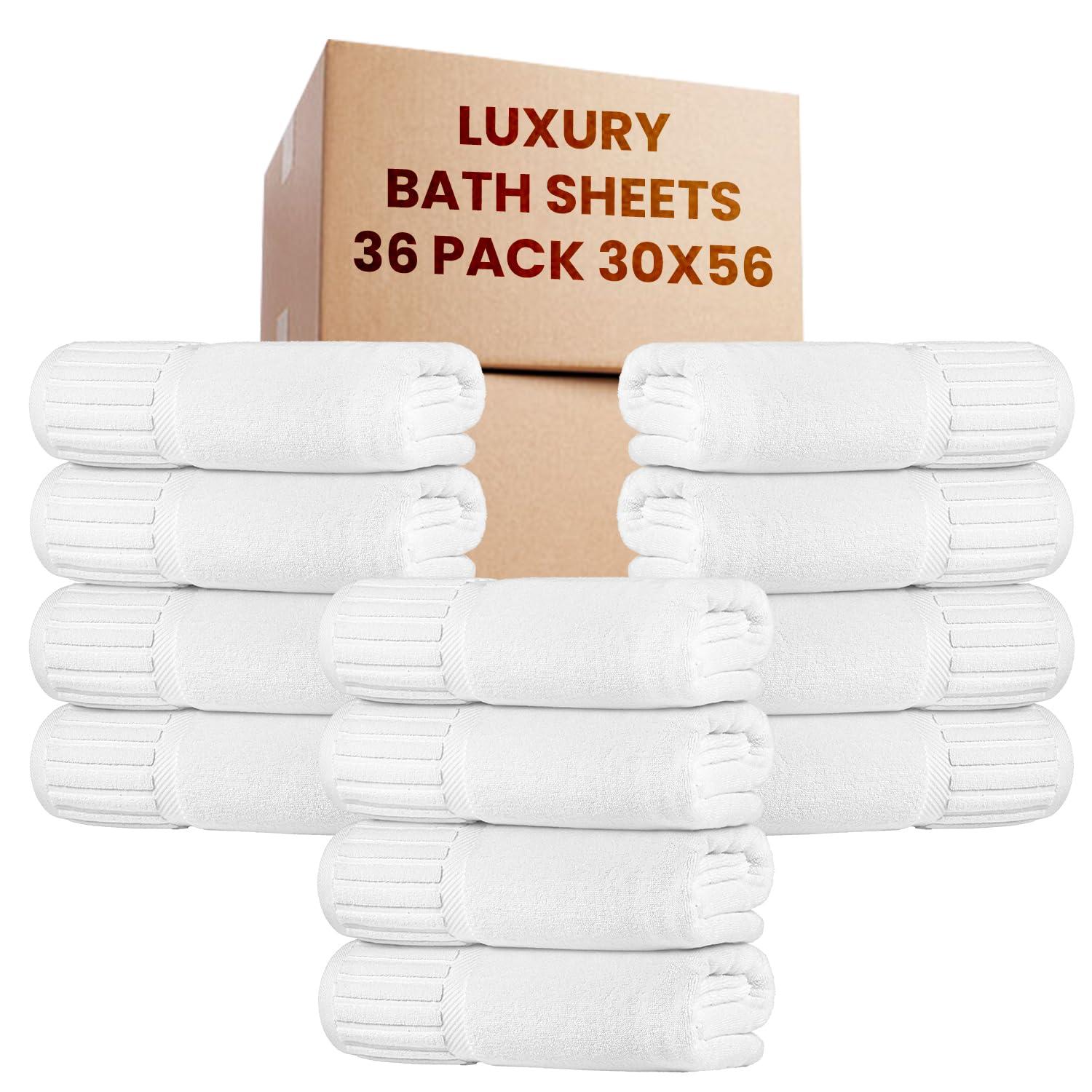 belem belem Luxury 36 White Large Bath Sheets Bulk (30x56) - 100% Cotton Towels - Save $149 in Bulk Bath Towels - Wholesale Towels in Bulk - Salon White Towels, Spa Towels and Gym Towels