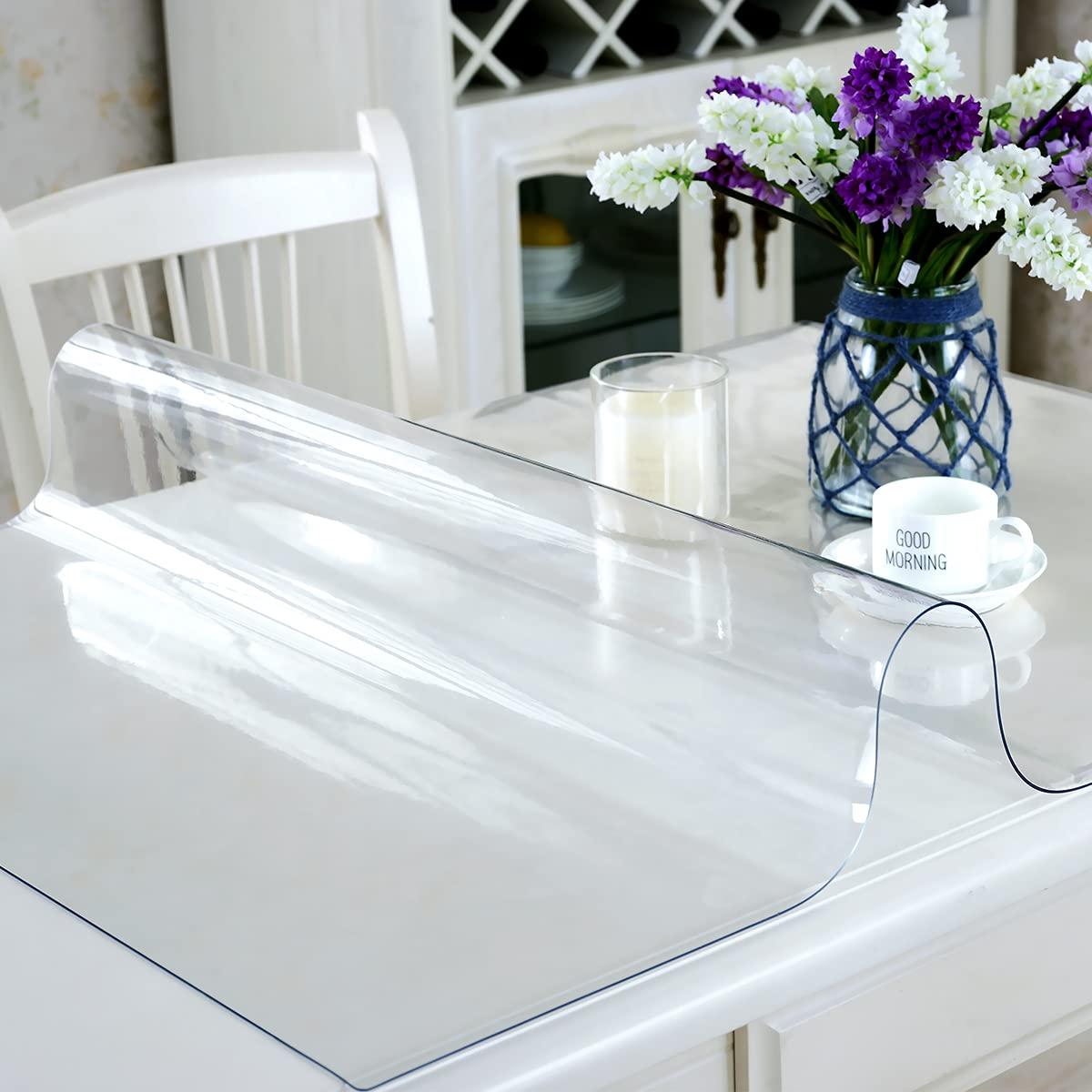 Royhom Royhom Clear Table Cover Protector 2mm Thick, 54 x 120 Inch Table Protector for Dining Room Table, Waterproof Plastic Table Cover Square, Dining Table Protector for Wood, Kitchen Table