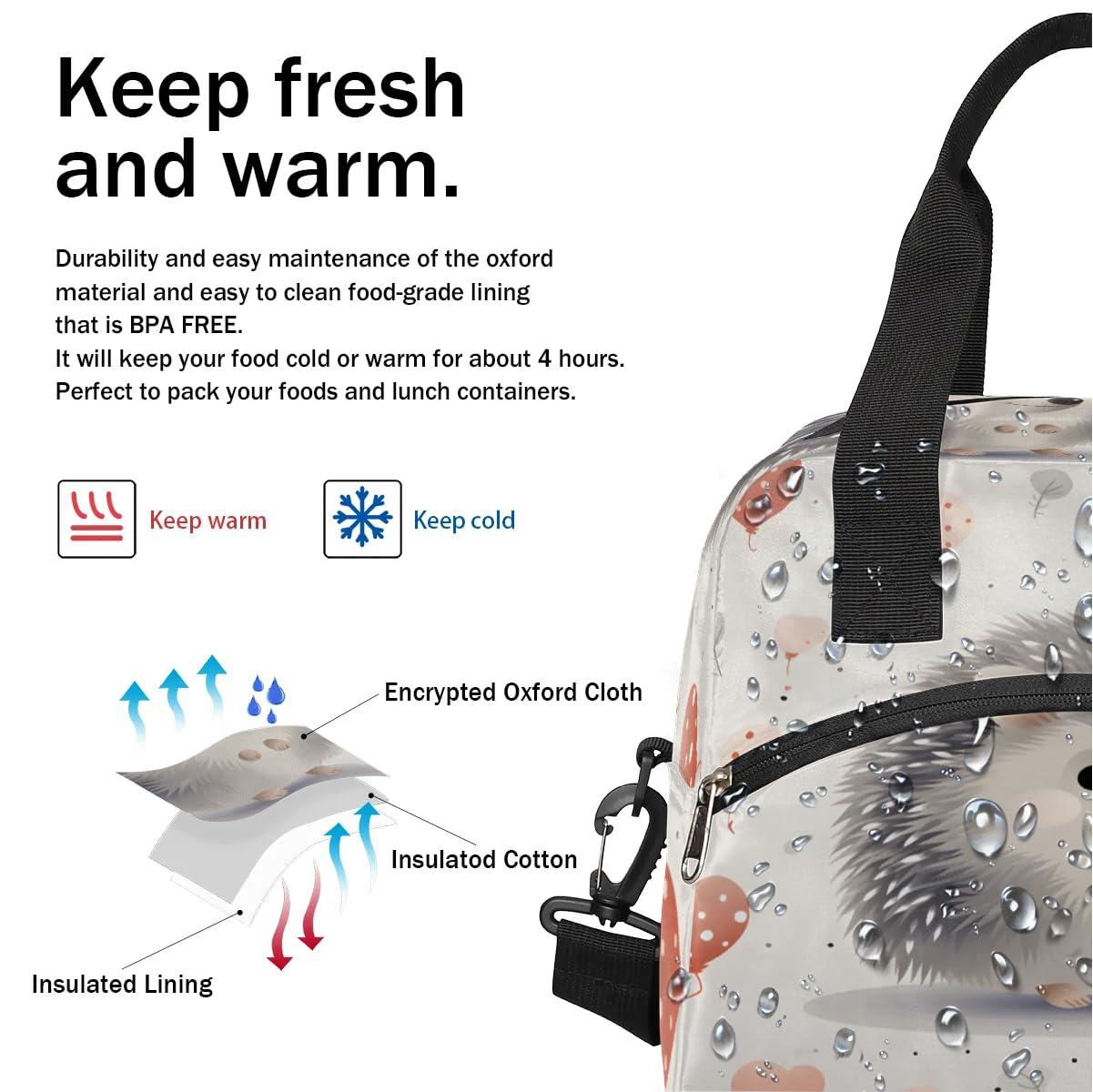 Sabokido Sabokido Cute Hedgehog Heart Insulated Lunch Bag for Women, Reusable Lunch Box with Adjustable Shoulder Strap Leakproof Adults Lunch Tote Bags for Work Travel Picnic Camping