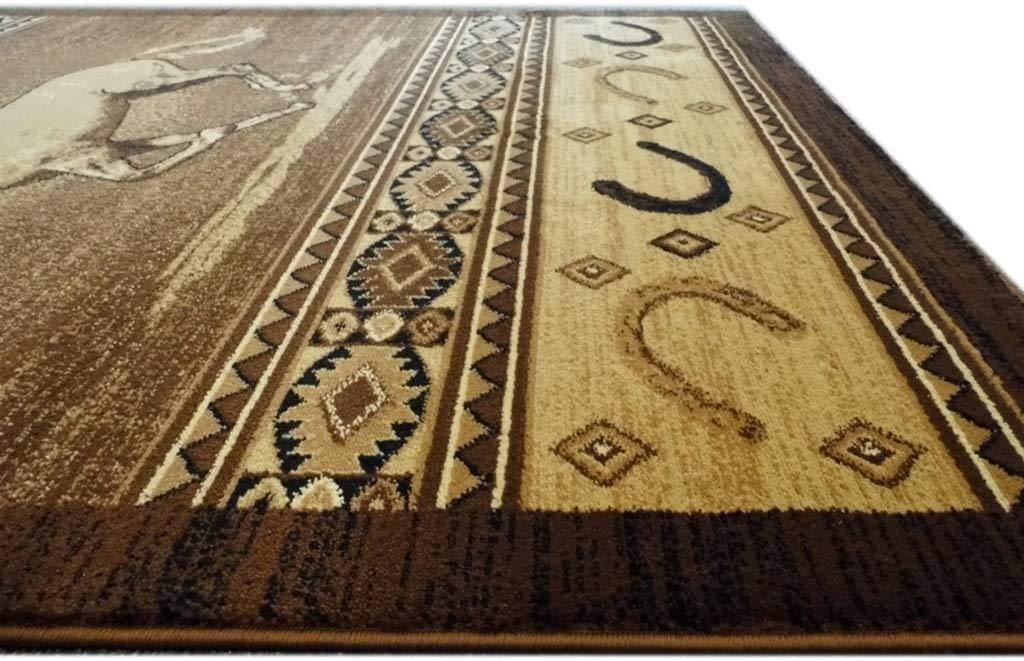 champion rugs champion rugs Western Rustic Lodge Running Horse Stallion Horseshoe Southwestern Design Area Rug (2 Feet X 3 Feet)