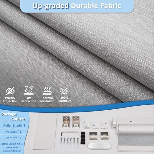 MANSNIX MANSNIX Smart Motorized Blinds with Remote, Cordless No-Drill Automatic Roller Shades, Blackout Electric Blind for Windows, Grey, 24 x 72