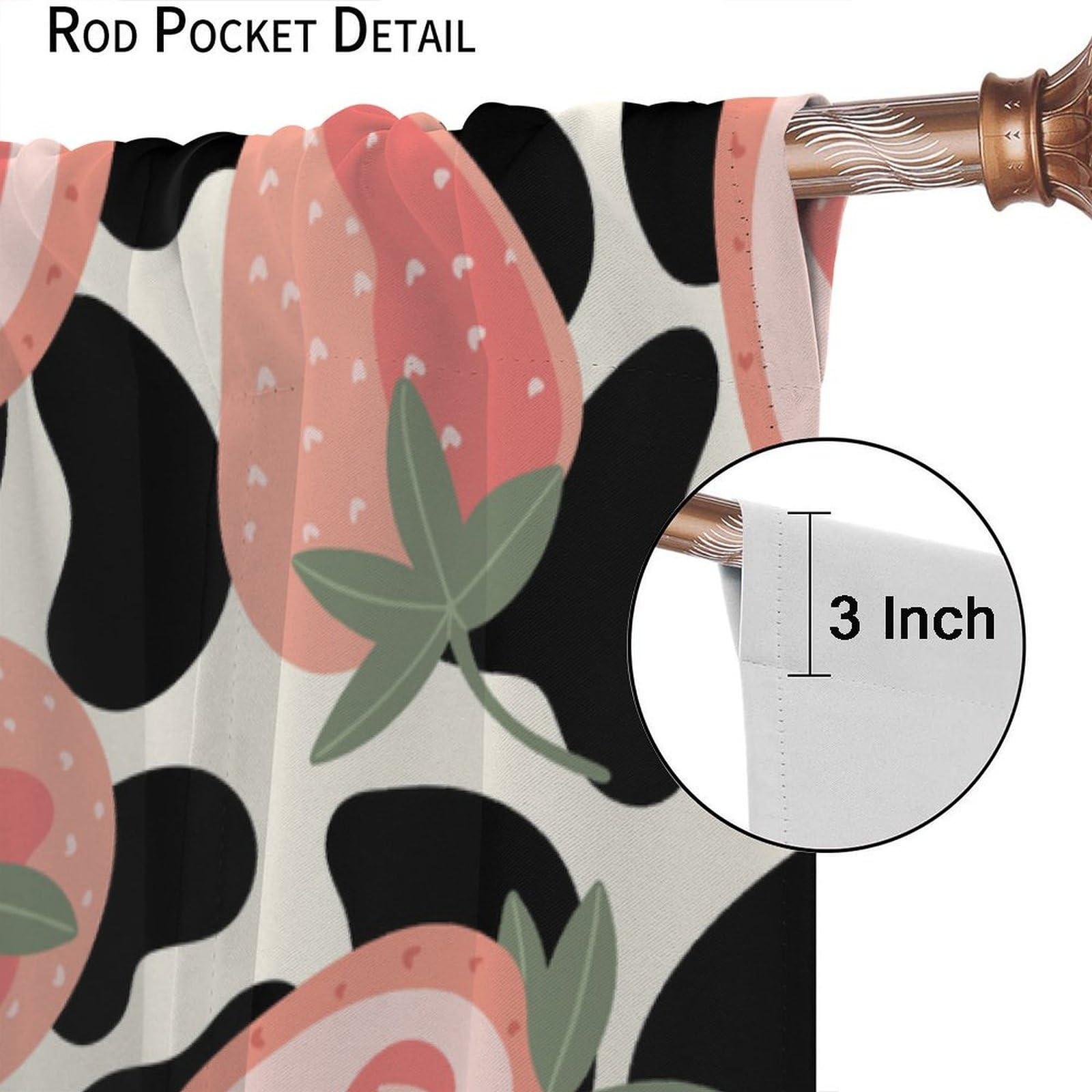 BenYaSong Milk Cow Print Blackout Curtains,Cartoon Pink Strawberry,Bull Cattle Farm Animals Black White Cowhide,Fruits Themed Window Treatments for Home Kitchen Restaurant Decoration Window Curtain 2Panel 52"W