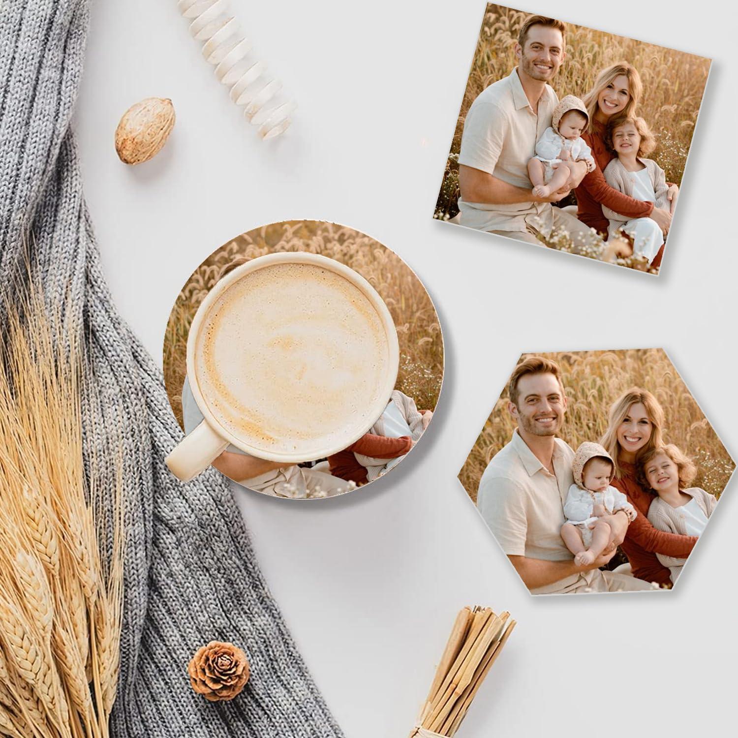 POKEHAND Custom Coasters, Personalized Ceramic Coasters for Crafts, Customized Drink Coasters with Your Photo, Text and Logo, for Weddings, Bars, Homes, Offices