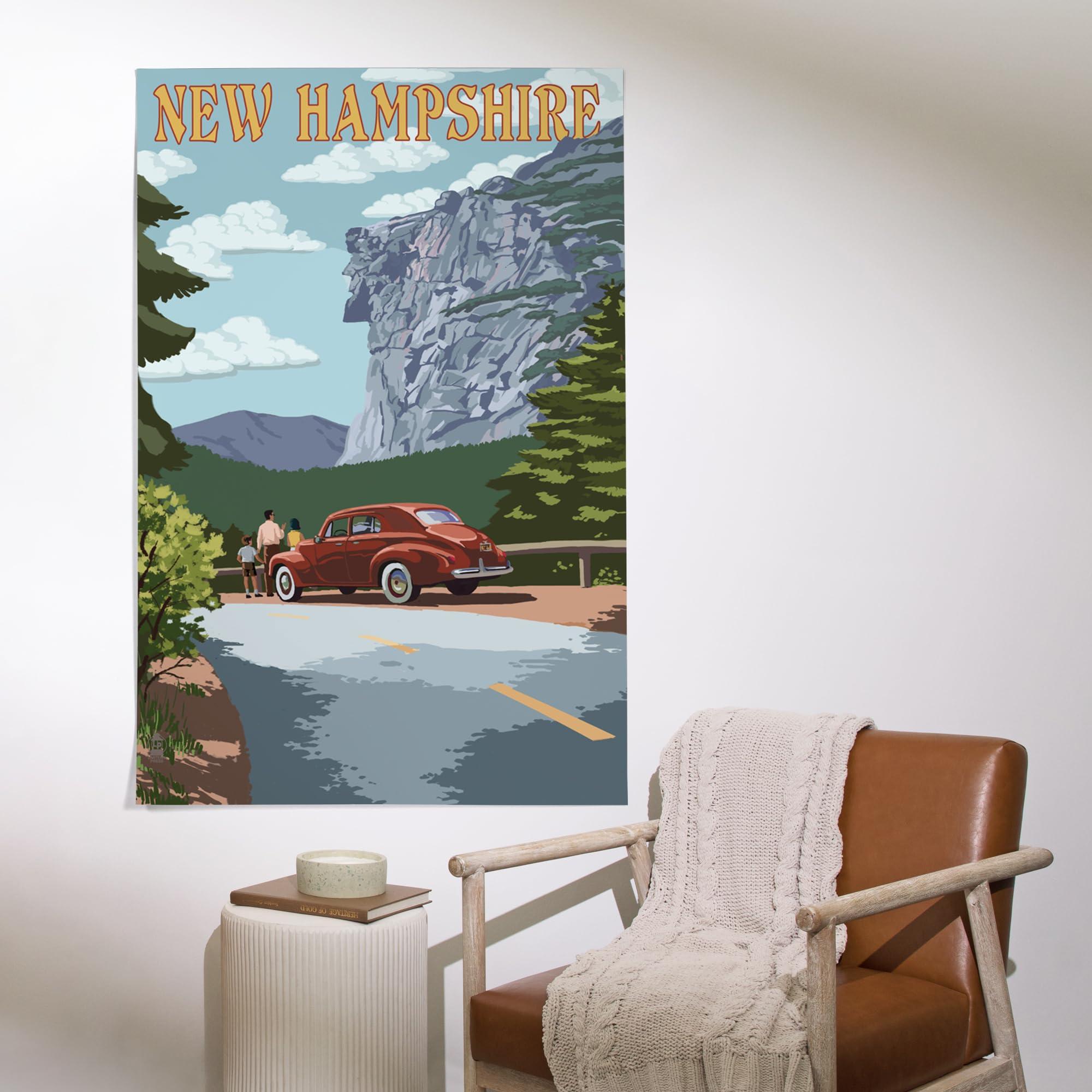Lantern Press Lantern Press 36x54 Inch Giclee Art Print Wall Decor, New Hampshire, Old Man of the Mountain and Roadway