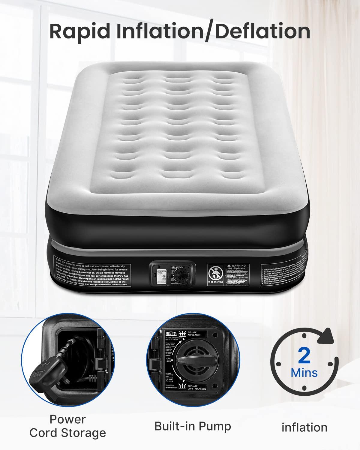 Airefina Airefina Deluxe Twin Air Mattress with Built-in Pump, Electric Compressed Air Duster