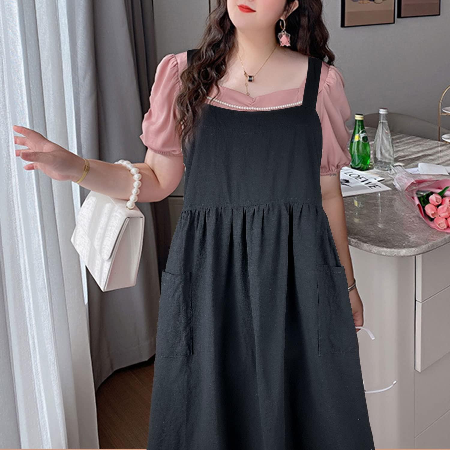 Uaussi Uaussi Cotton Linen Apron Cross Back Work Apron for Women with Pockets Pinafore Dress X Cross Halter Apron for Baking Chef Garden