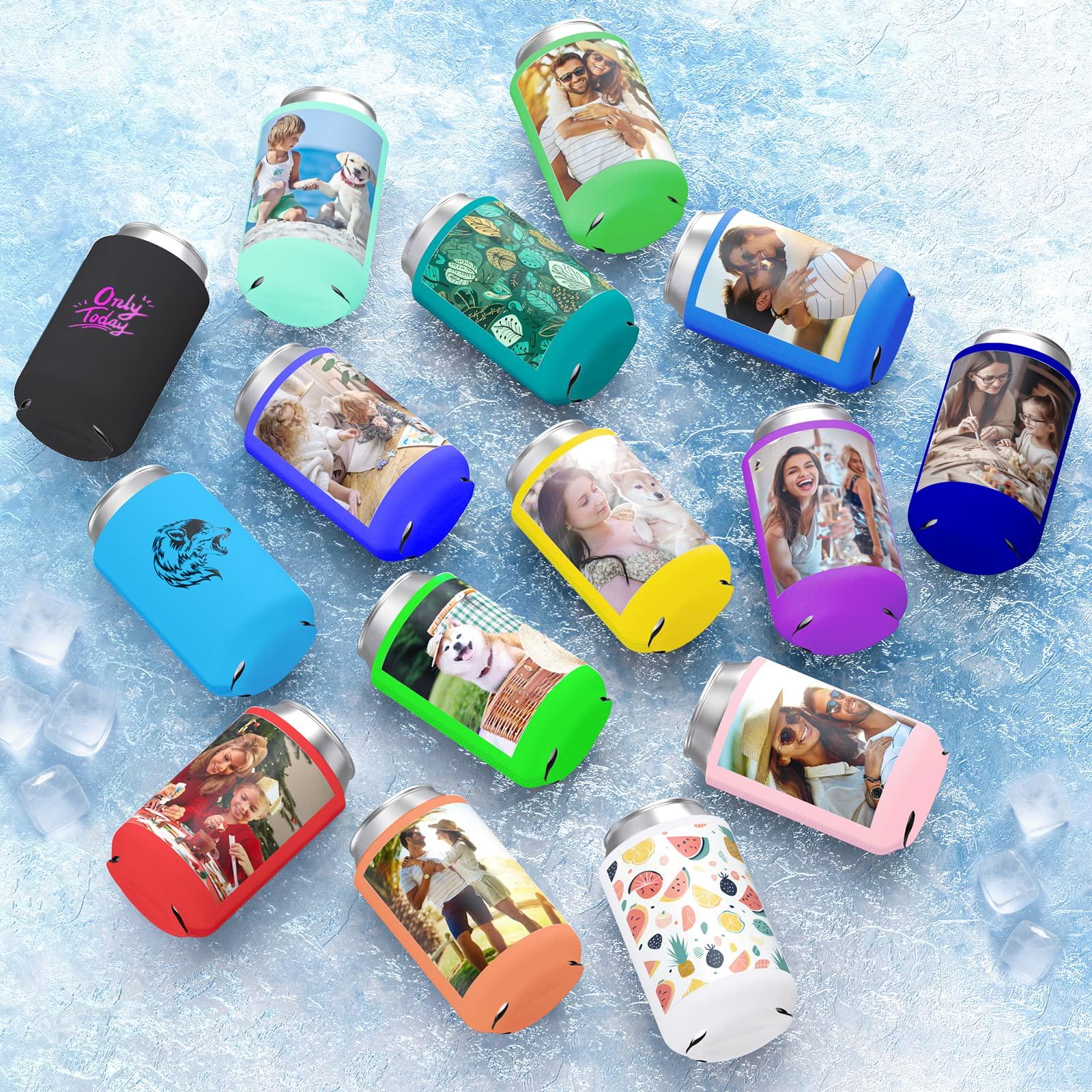 HooAMI Custom Can Cooler Sleeve Bulk 100pcs Neoprene Insulated Beer Can Sleeves for Soda, Beer & Water Bottles - Collapsible Can Coolers for Party Beverage DIY Customizable Weddings Gifts
