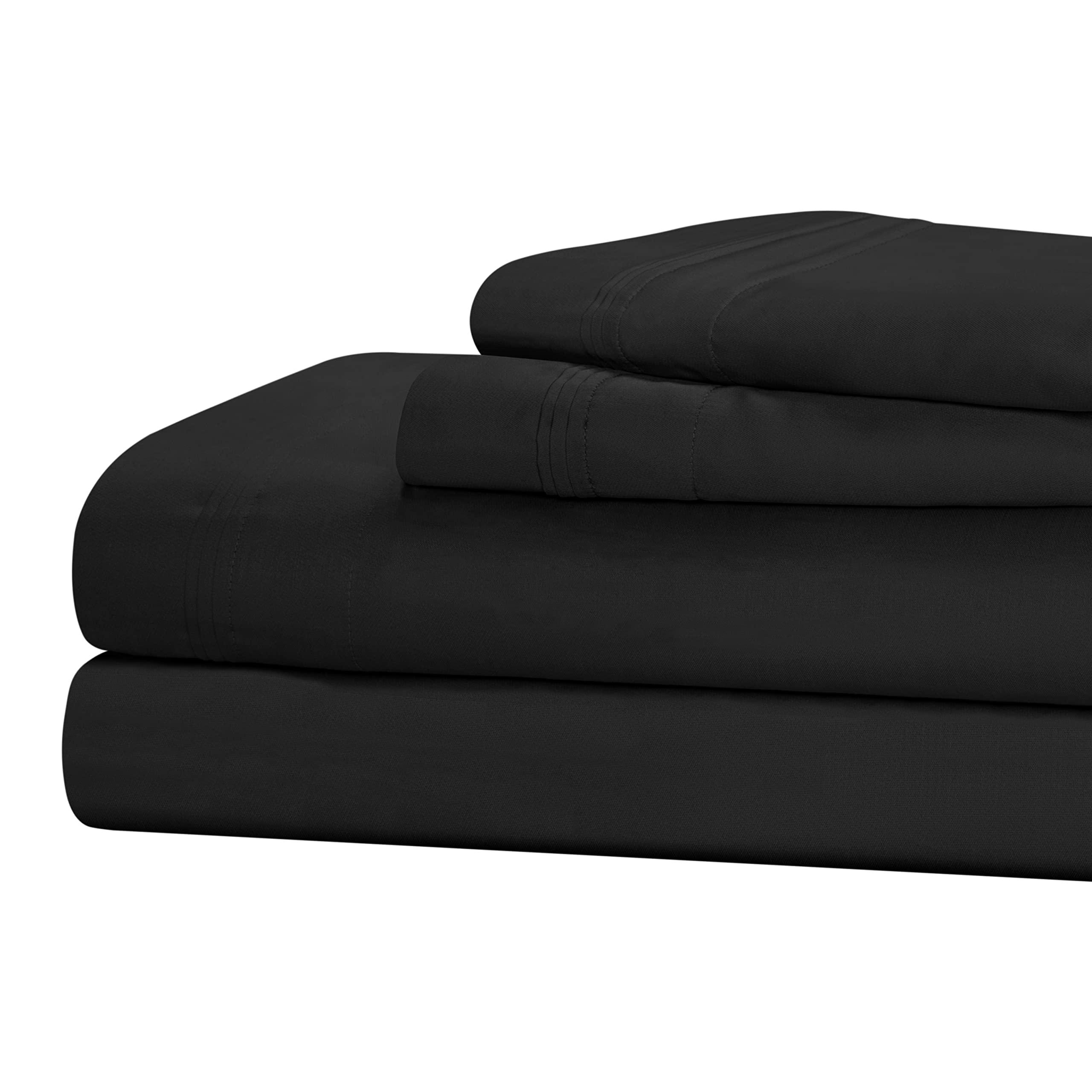 SUPERIOR Superior Egyptian Cotton 4 Piece Sheet Set, Luxury 1500 Thread Count, Eco-Friendly, Sustainable Sheets, Ultra-Soft Basics, Solid, Deep Pocket Fitted Sheet, Flat Sheet, Pillowcases, Queen, Black