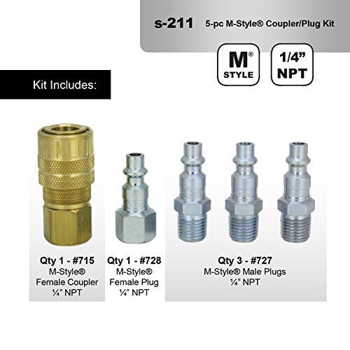 Milton Milton (S-211) 1/4" NPT M-Style Coupler and Plug Kit, (5-Piece)